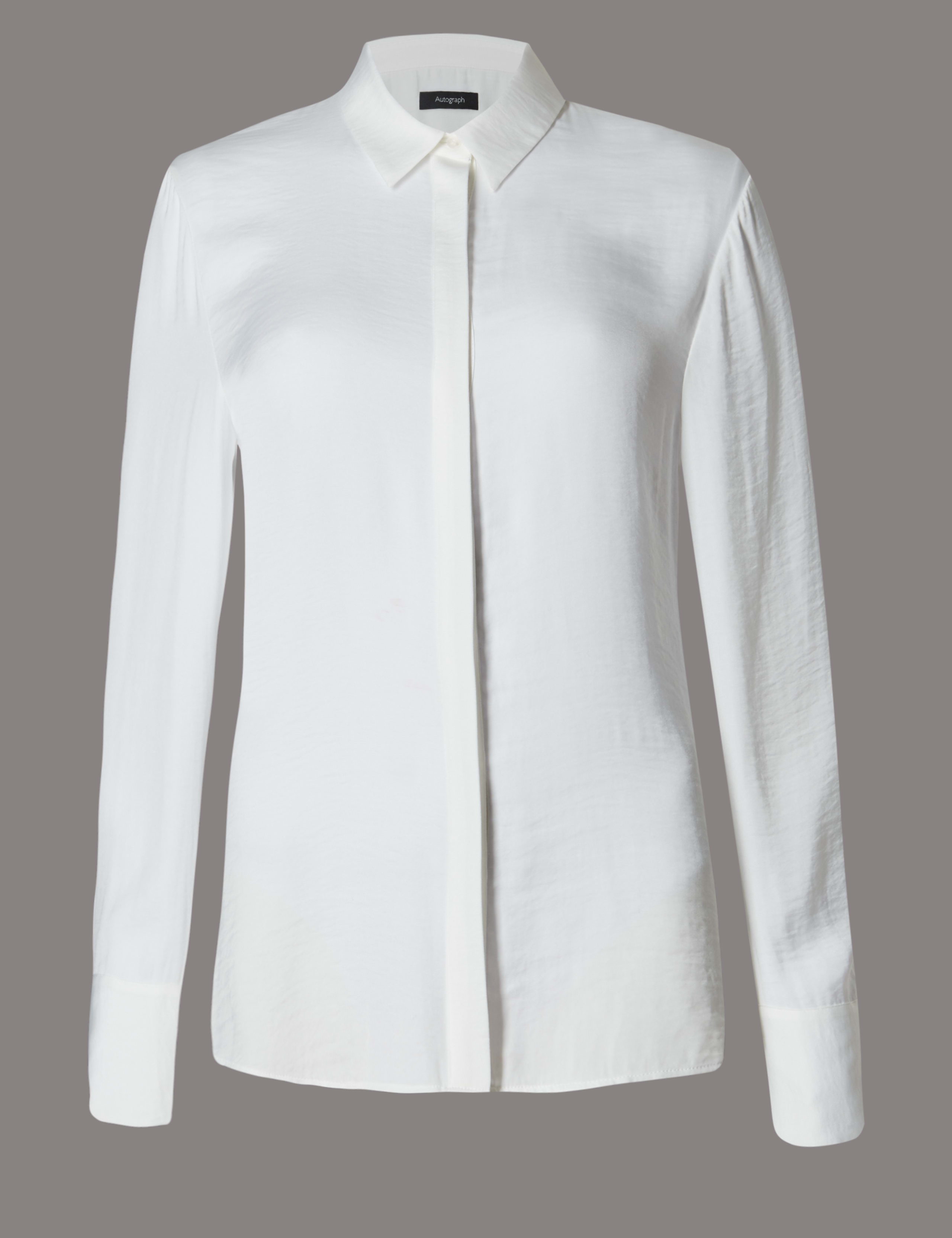 Satin Collared Neck Long Sleeve Blouse 2 of 4