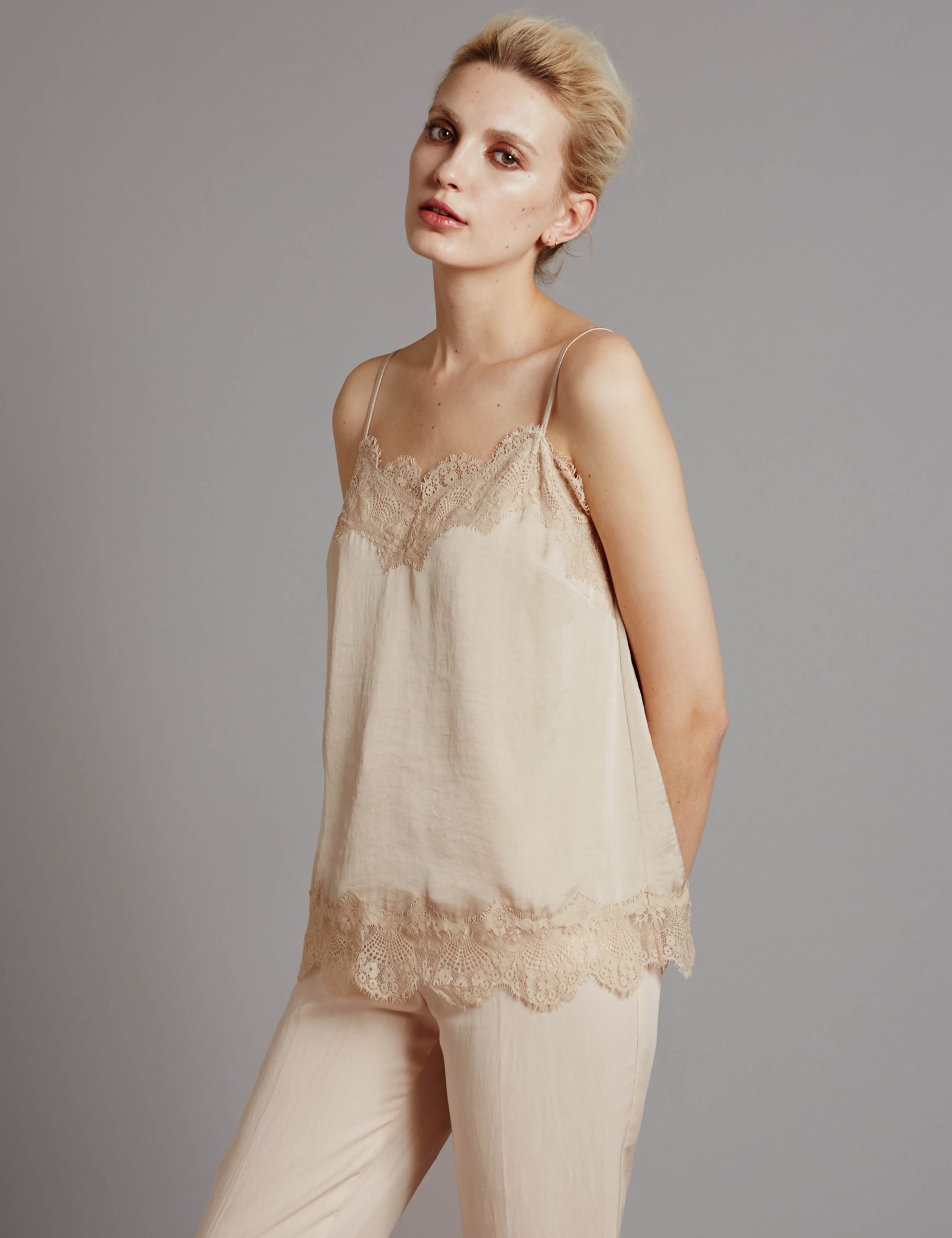 Satin Lace Trim Blouse 1 of 3