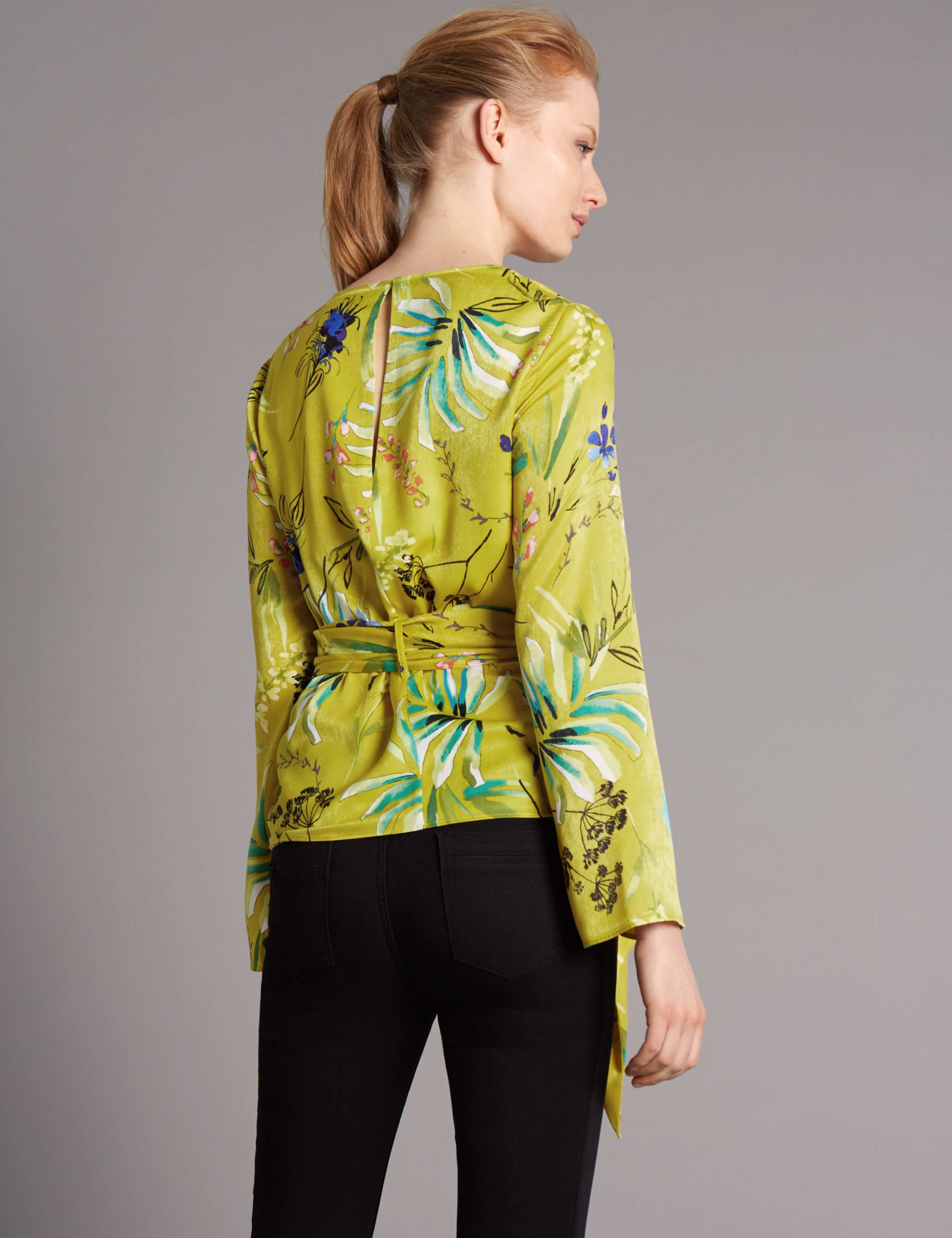 Printed Wrap Round Neck Long Sleeve Blouse 3 of 5