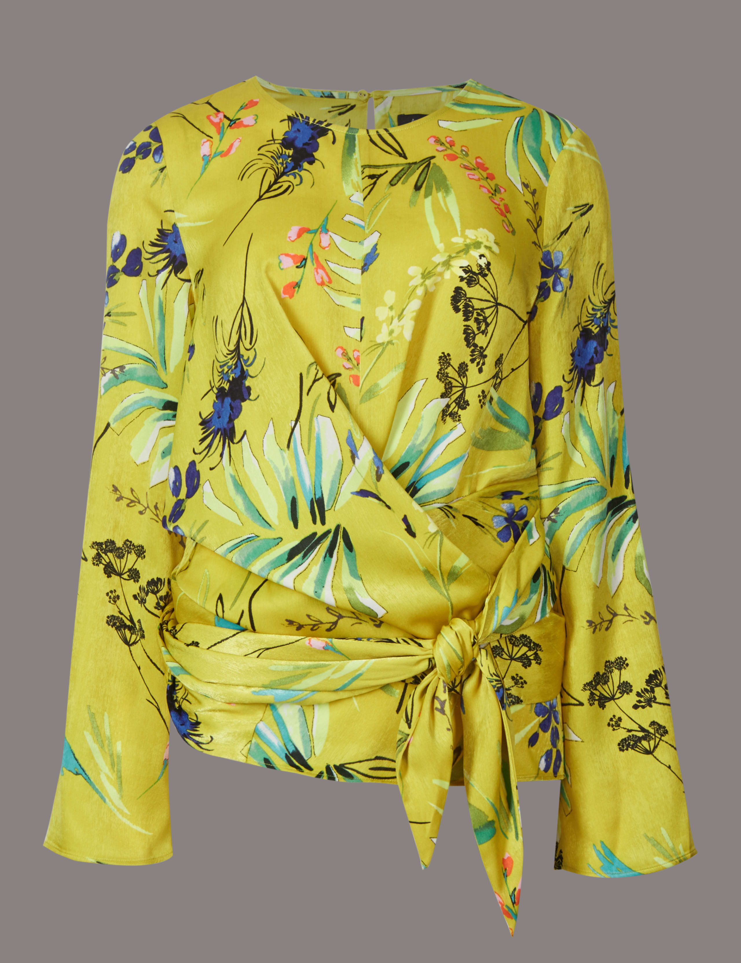 Printed Wrap Round Neck Long Sleeve Blouse 2 of 5