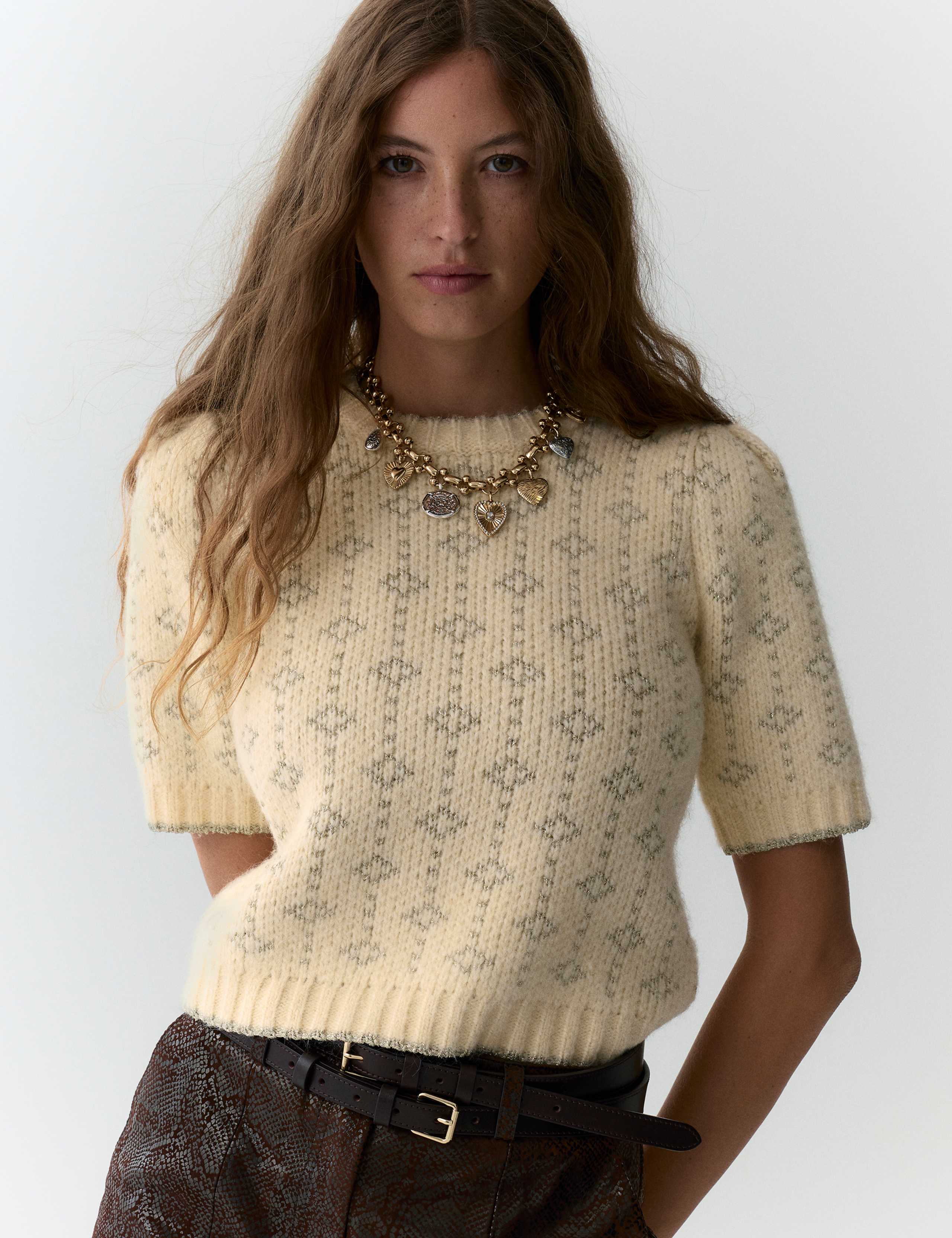 Metallic Geometric Jacquard Jumper with Wool 3 of 5