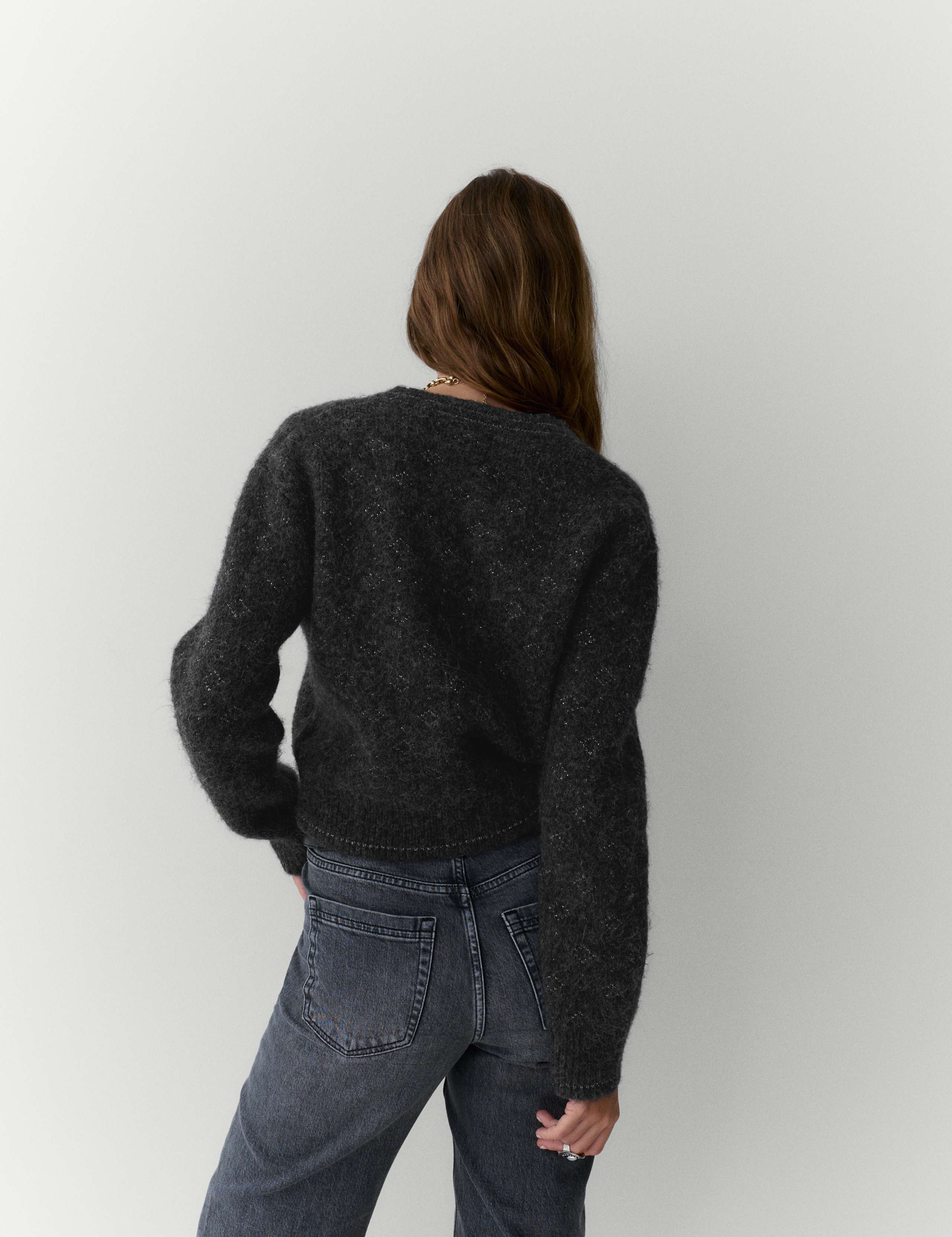 Lurex Jacquard V-Neck Cardigan with Wool 4 of 5