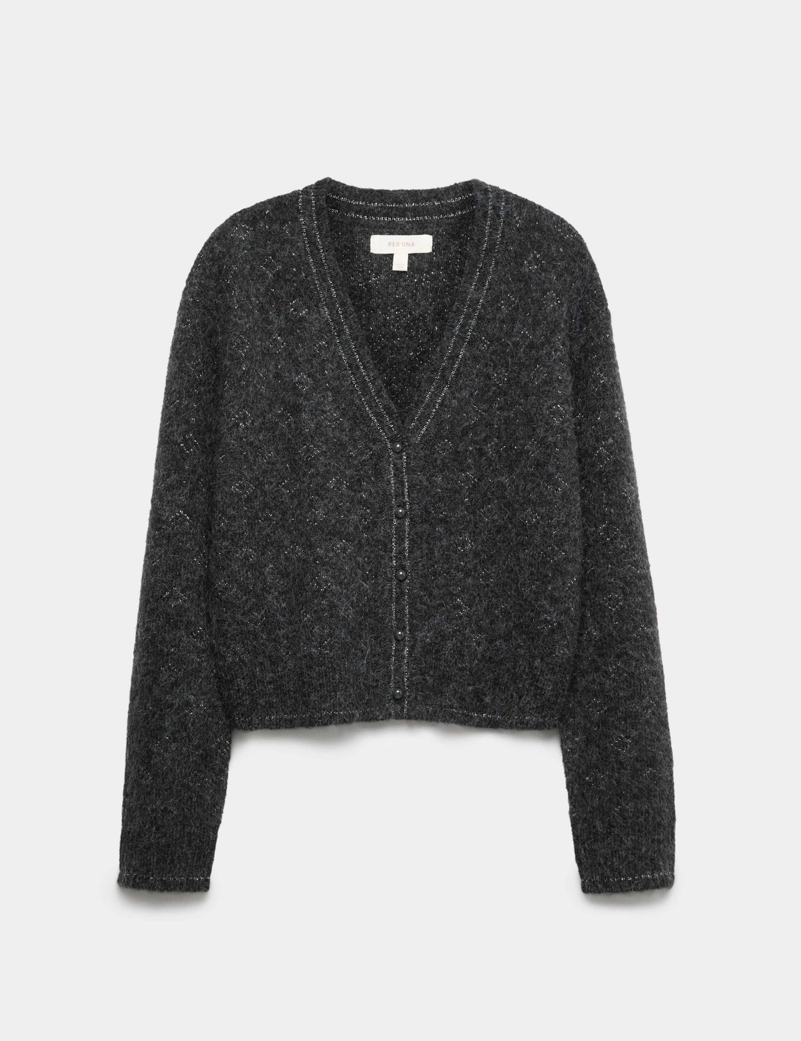 Lurex Jacquard V-Neck Cardigan with Wool 2 of 5