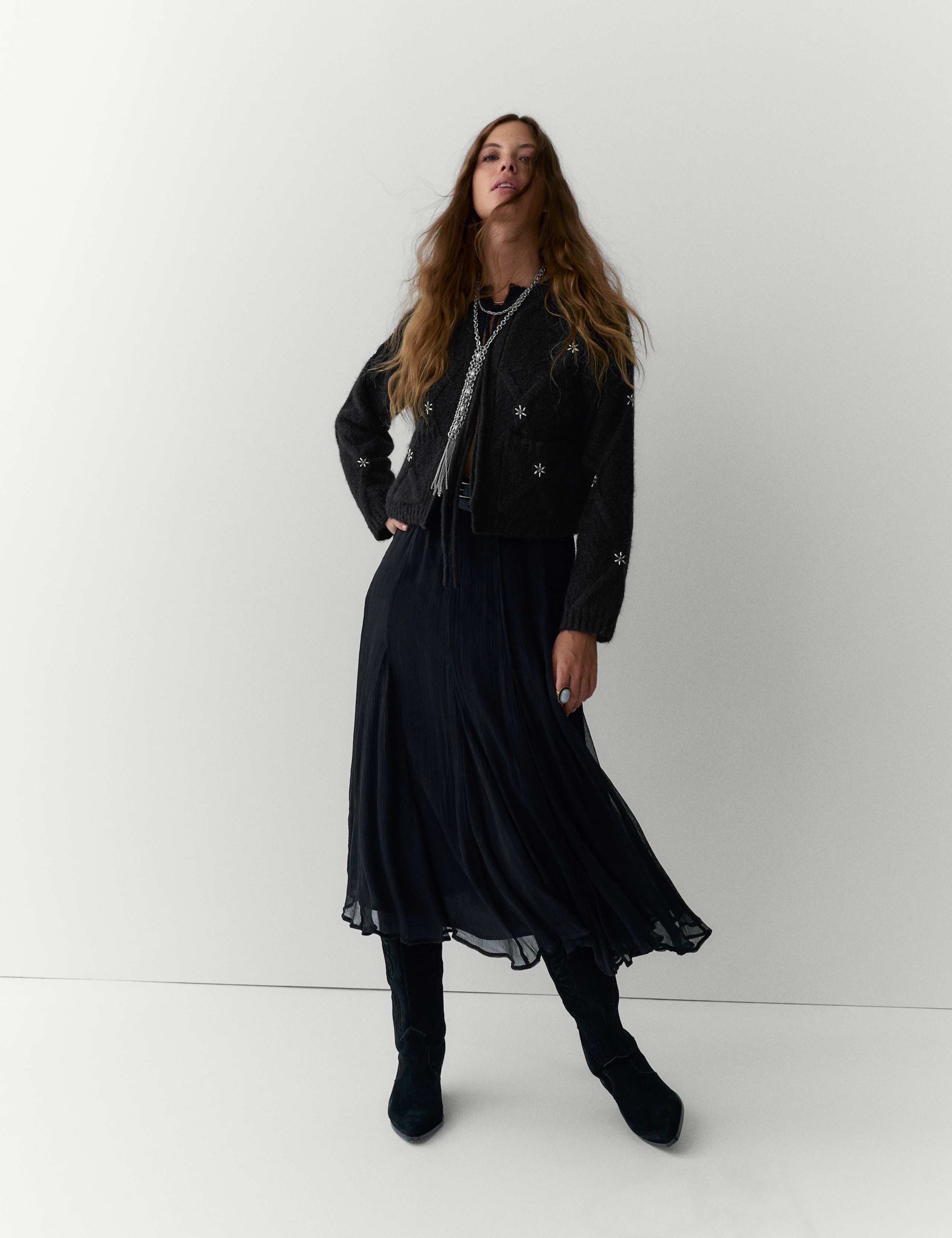 Embellished Diamond Tie Front Cropped Cardigan with Alpaca 5 of 5