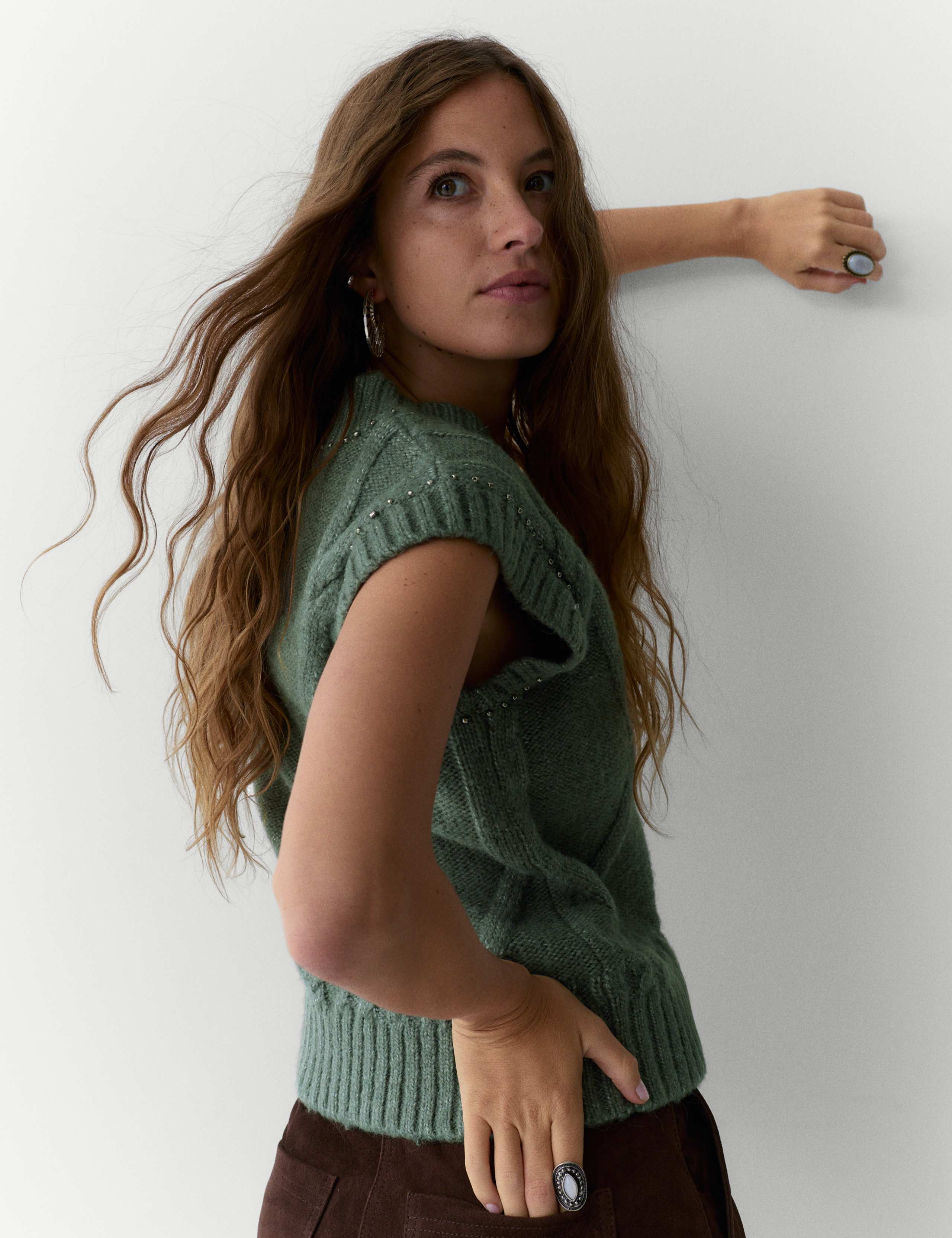 Embellished Cable Knit V-Neck Tabard 5 of 5