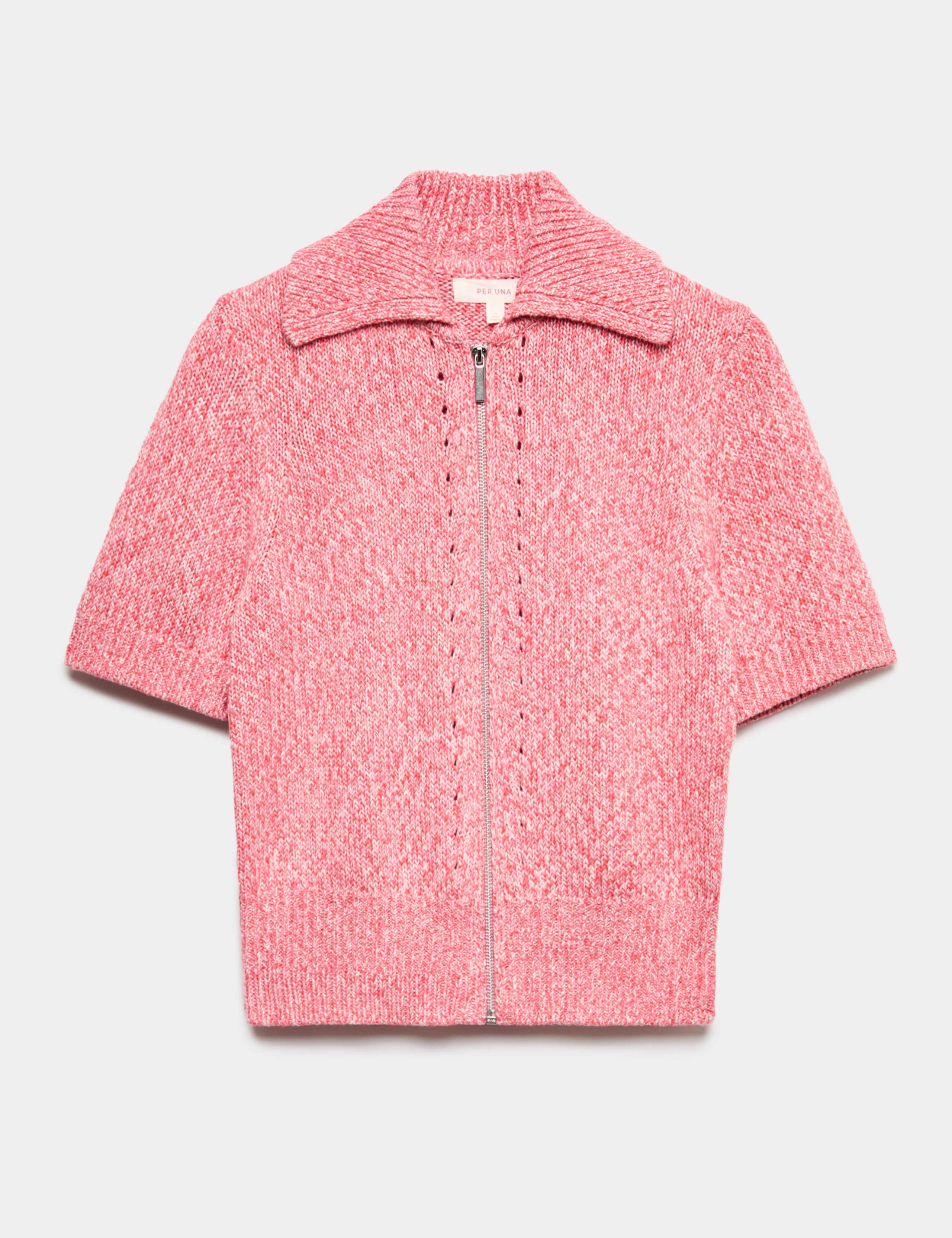 Pure Cotton Pointelle Polo Collar Zip Up Cardigan 2 of 4