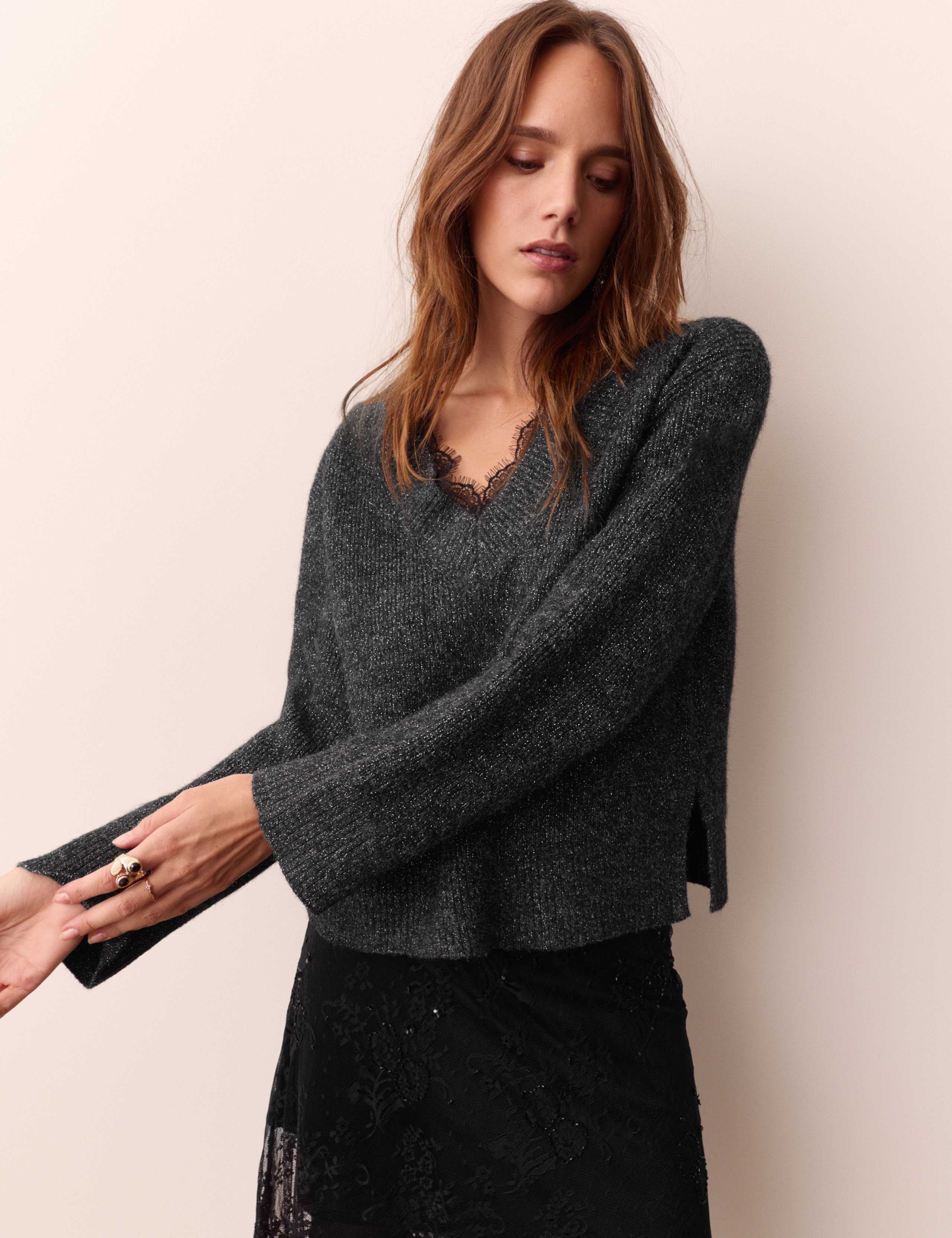 Sparkly V Neck Jumper 1 of 5