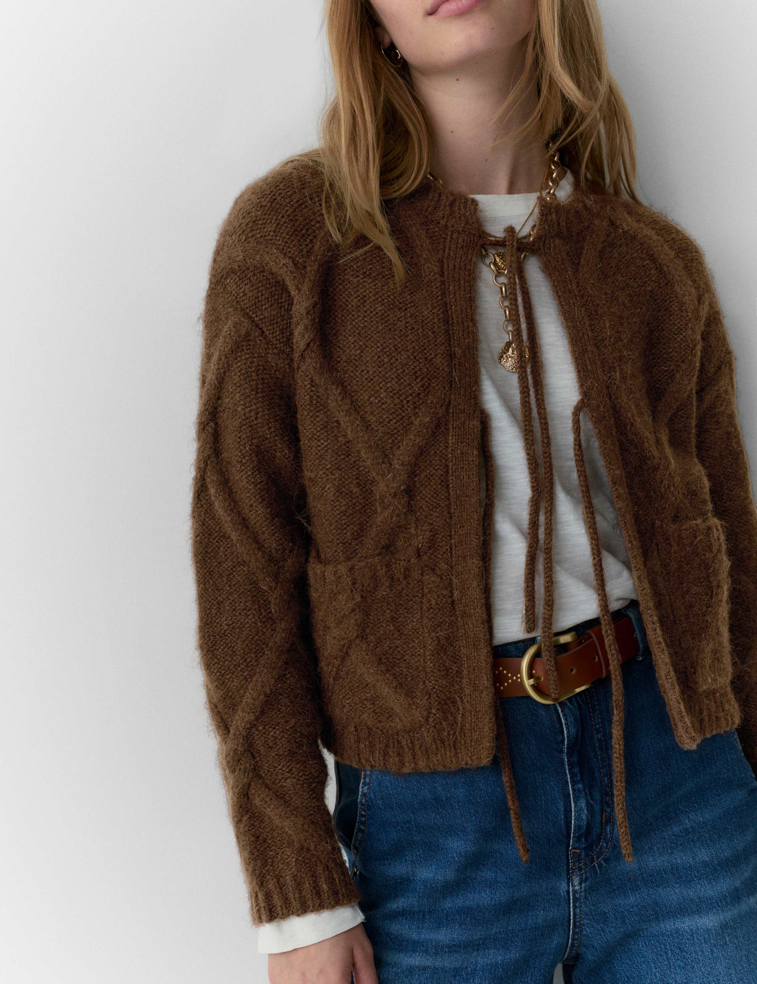 Tie Front Fluffy Cardigan with Alpaca 3 of 6