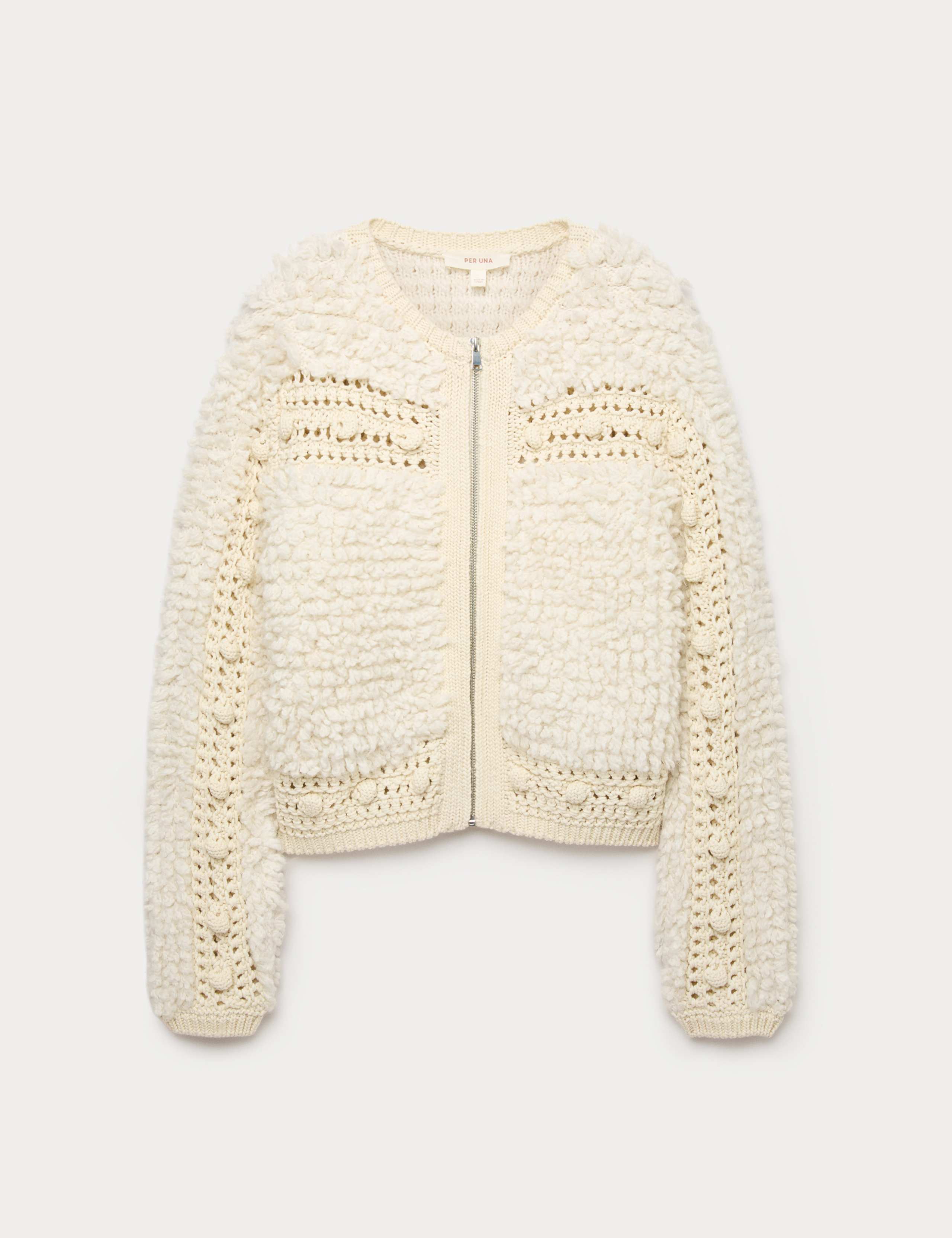 Textured Round Neck Zip Up Cropped Cardigan 2 of 5