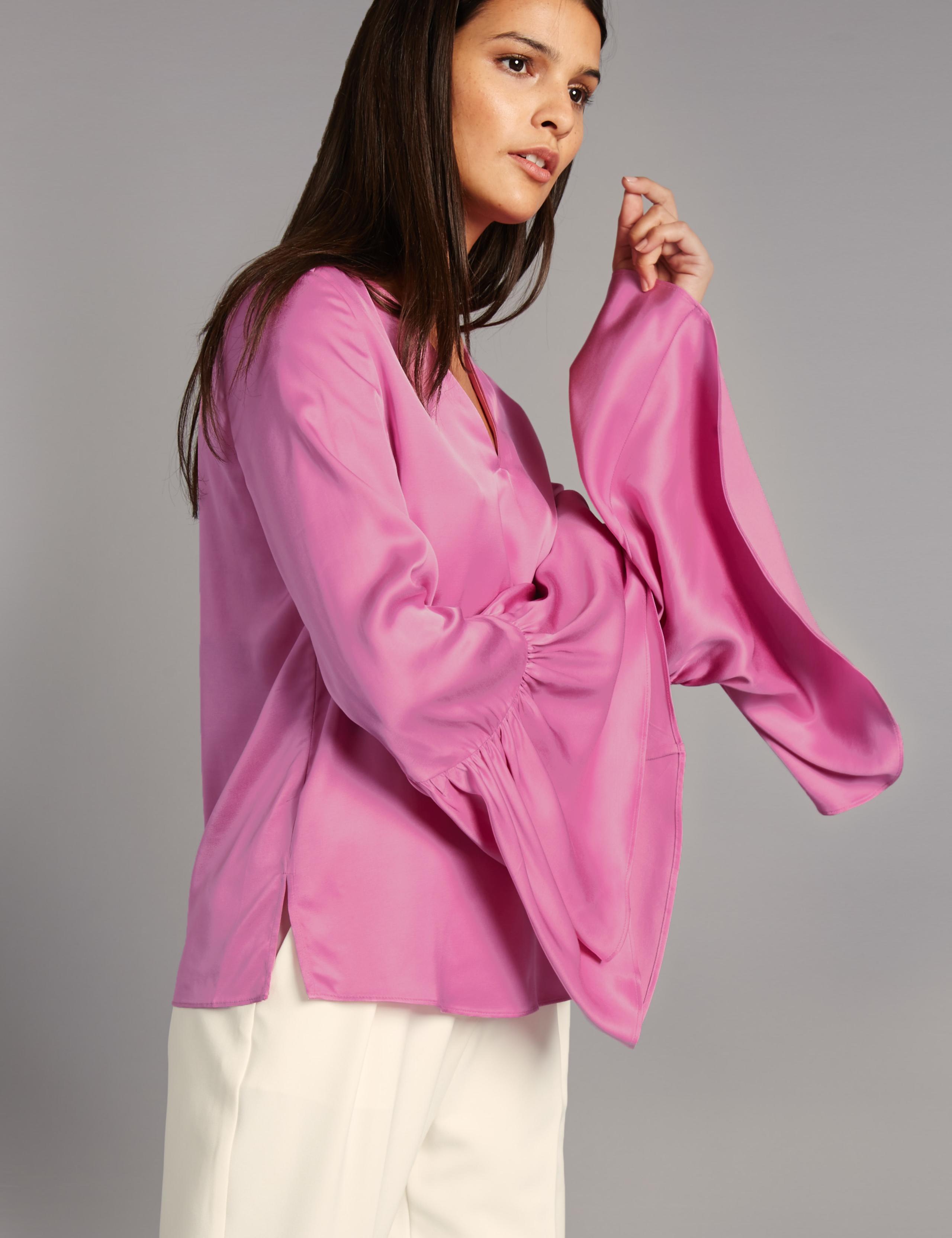 Satin Flared Cuff V-Neck Shell Top 3 of 4