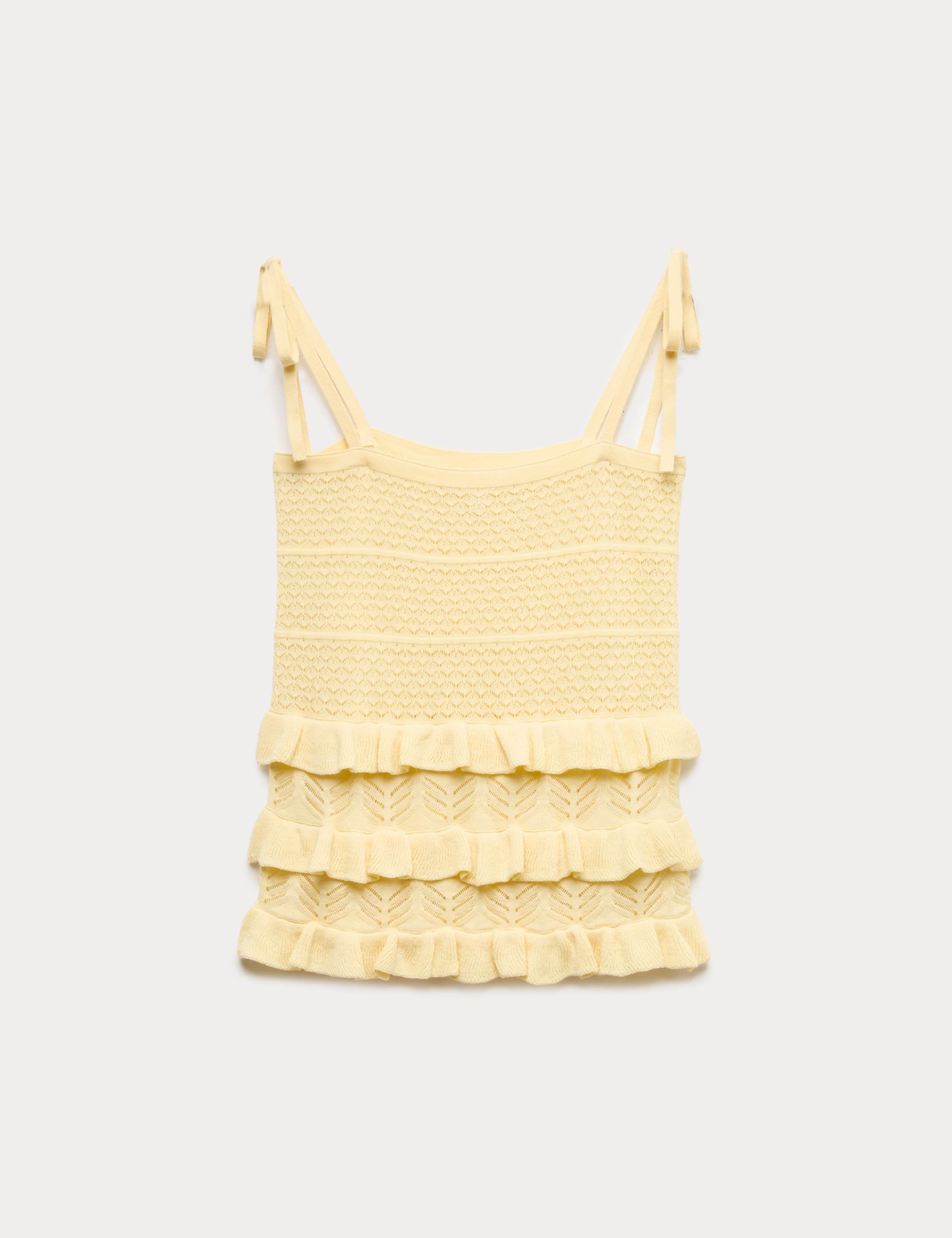 Cotton Rich Pointelle Ruffle Cami Top 2 of 6