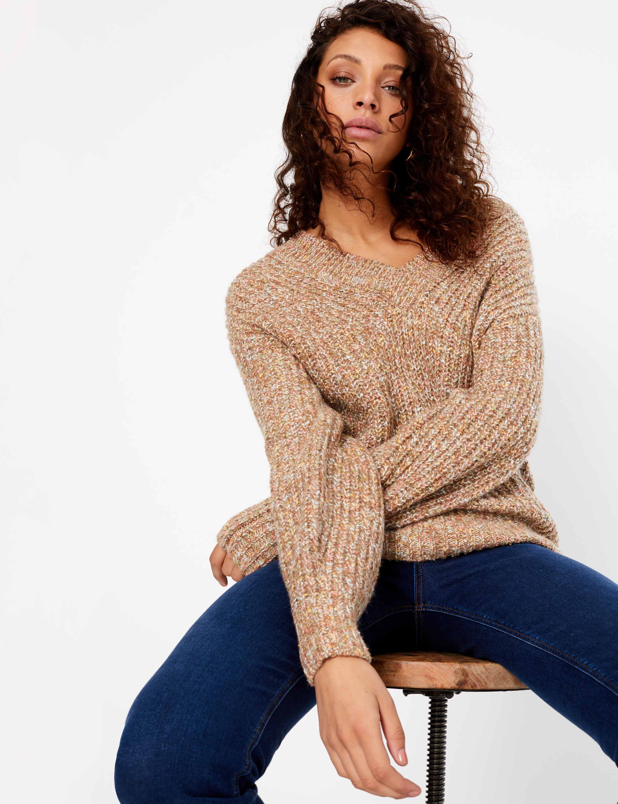 Textured V Neck Relaxed Fit Jumper 1 of 6