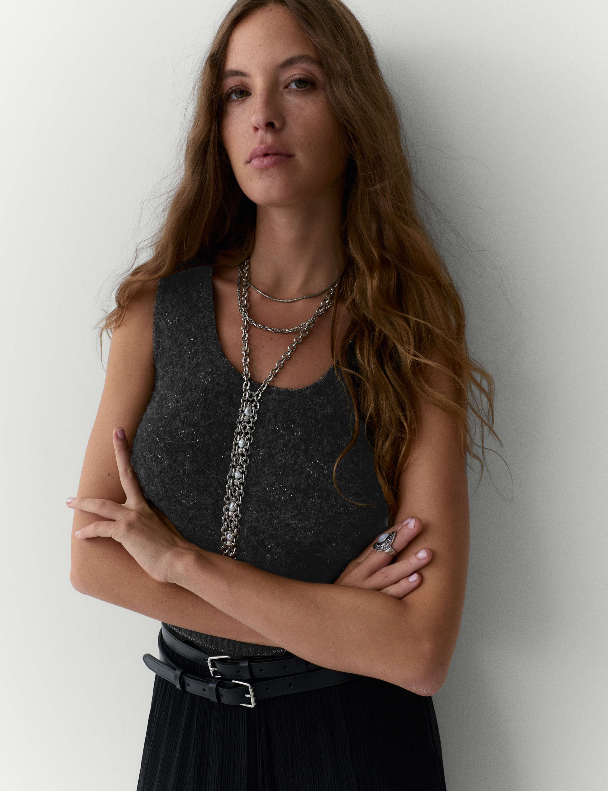 Lurex Jacquard Cropped Knitted Vest 3 of 5