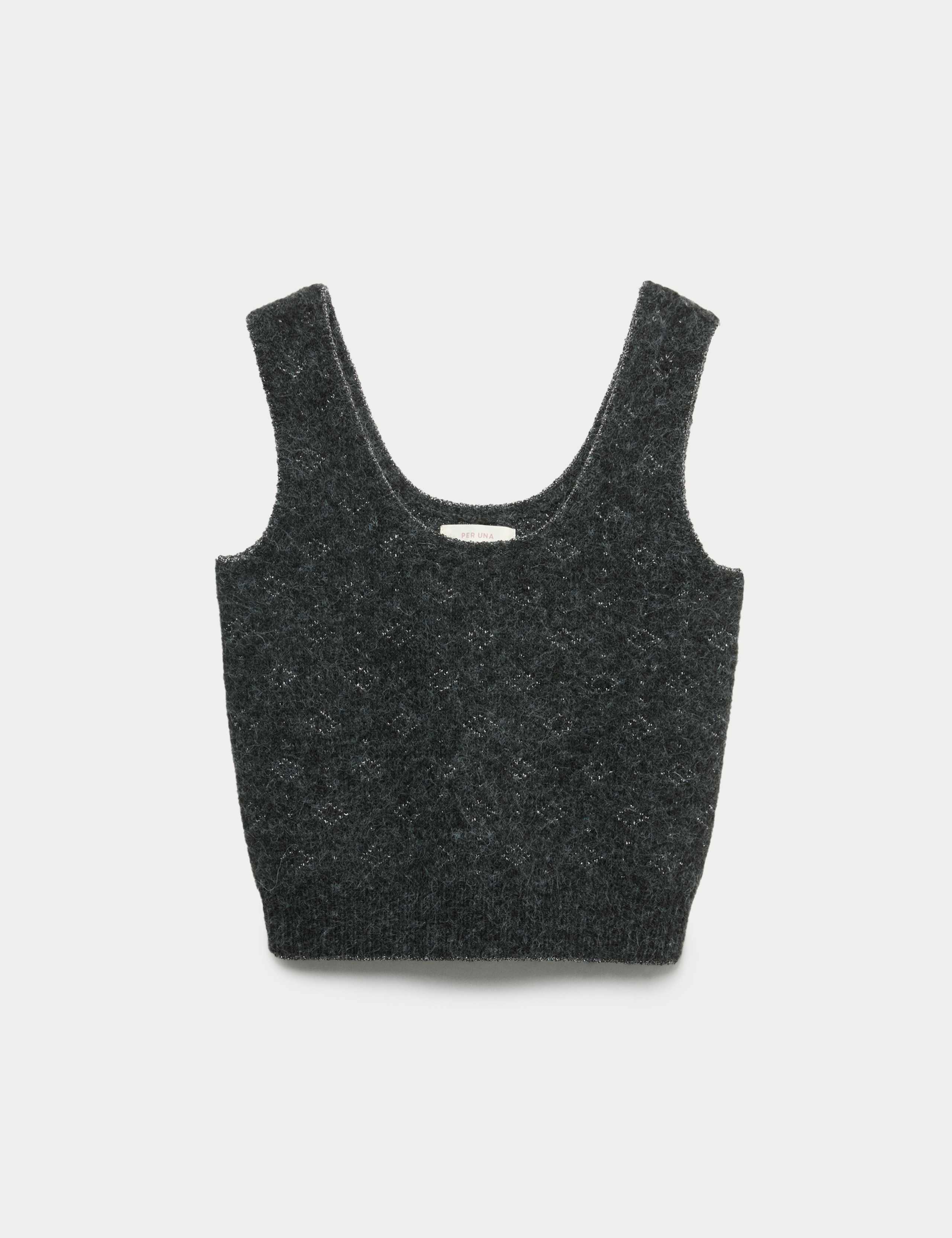 Lurex Jacquard Cropped Knitted Vest 2 of 5