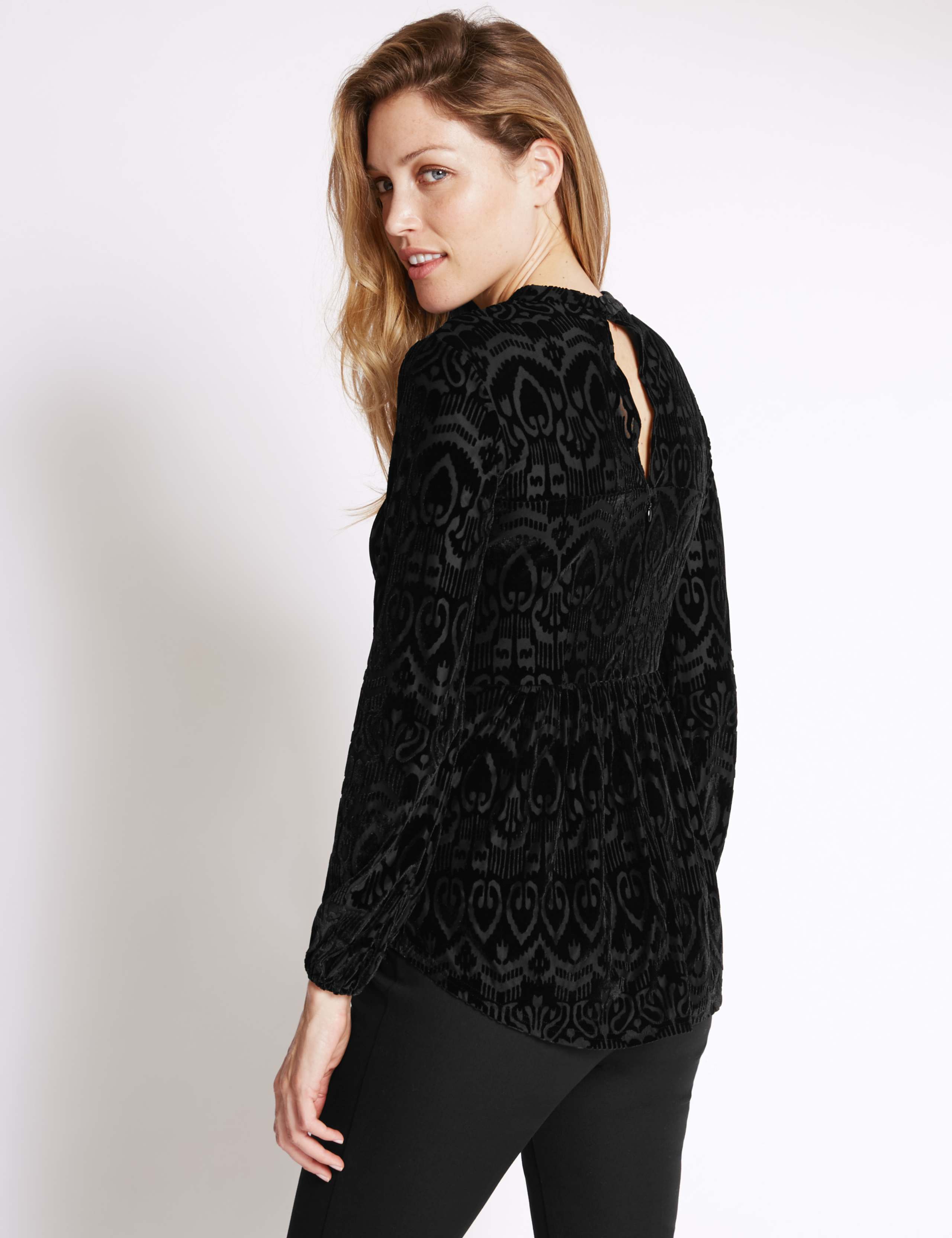 Devore Peplum Long Sleeve Top 3 of 3
