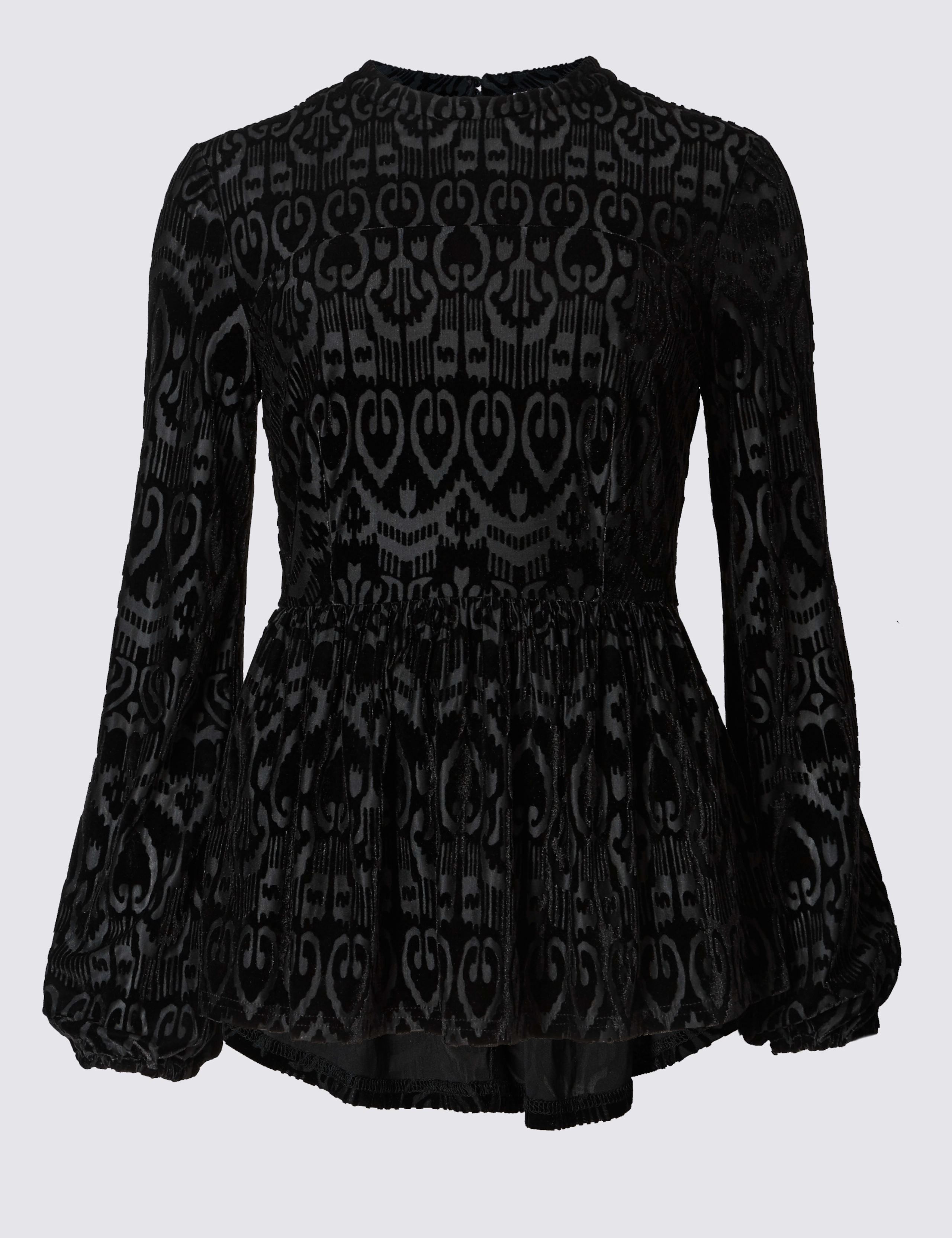Devore Peplum Long Sleeve Top 2 of 3