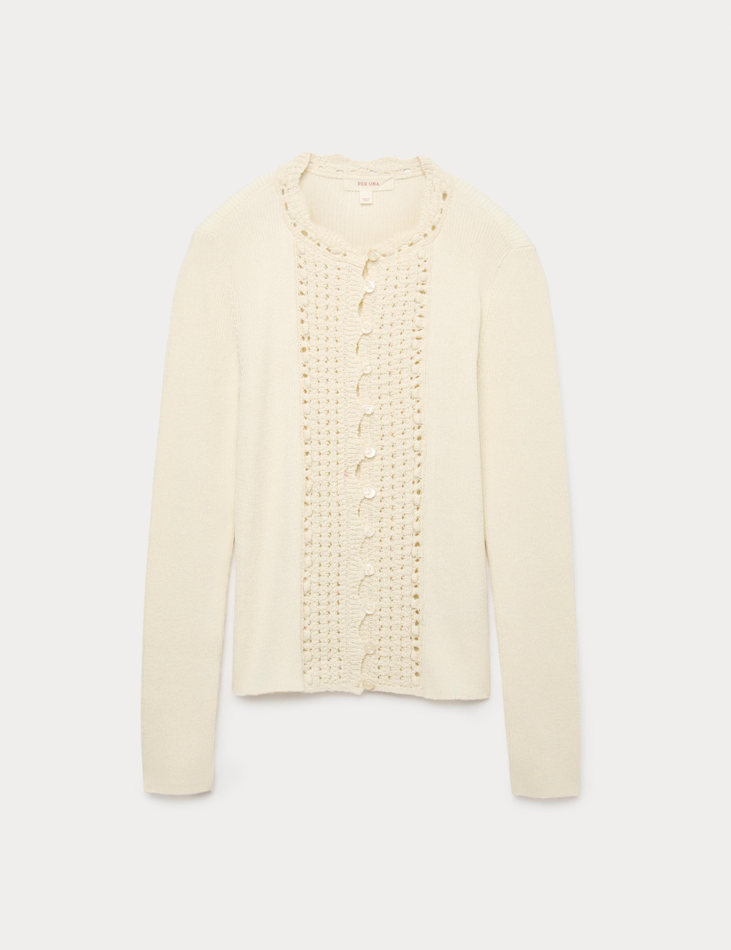 Crochet Style Trim Knitted Cardigan 2 of 4