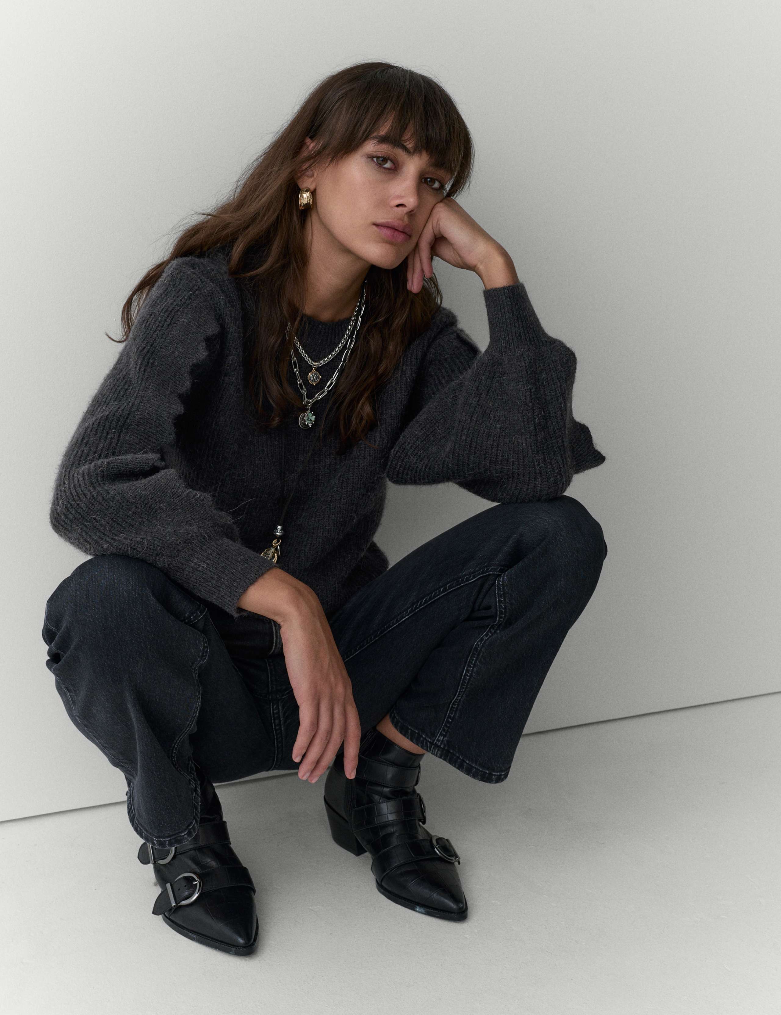 Knitted Scallop Sleeve Trim Jumper 6 of 6