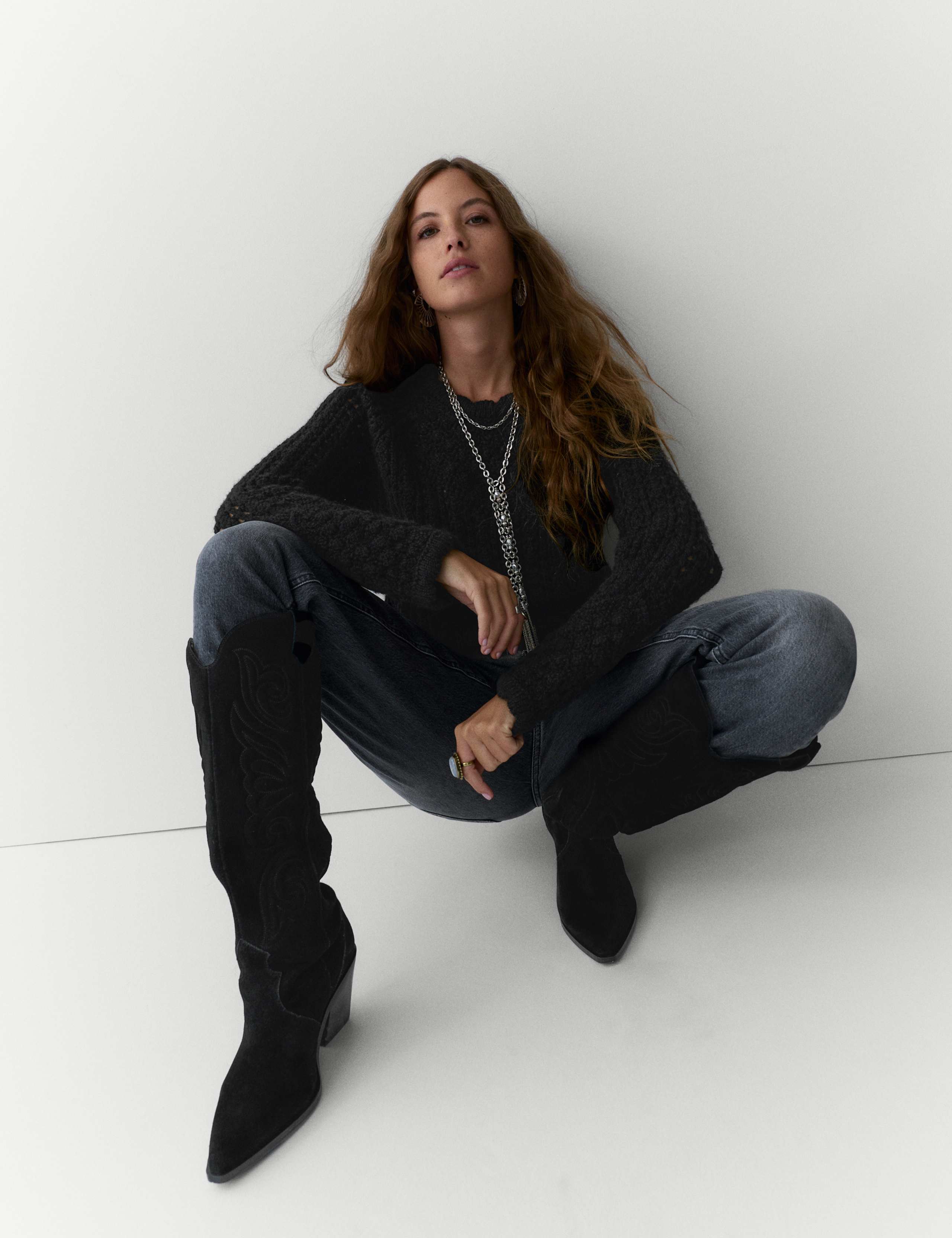 Chunky Pointelle Crew Neck Jumper with Wool 1 of 5