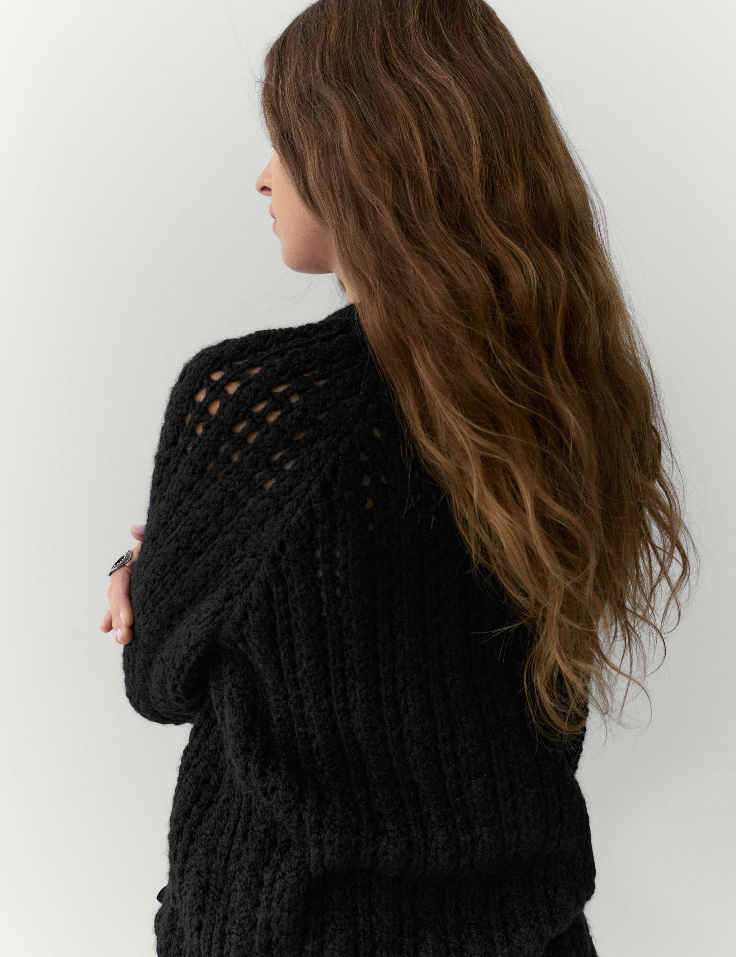 Chunky Pointelle Crew Neck Jumper with Wool 3 of 5