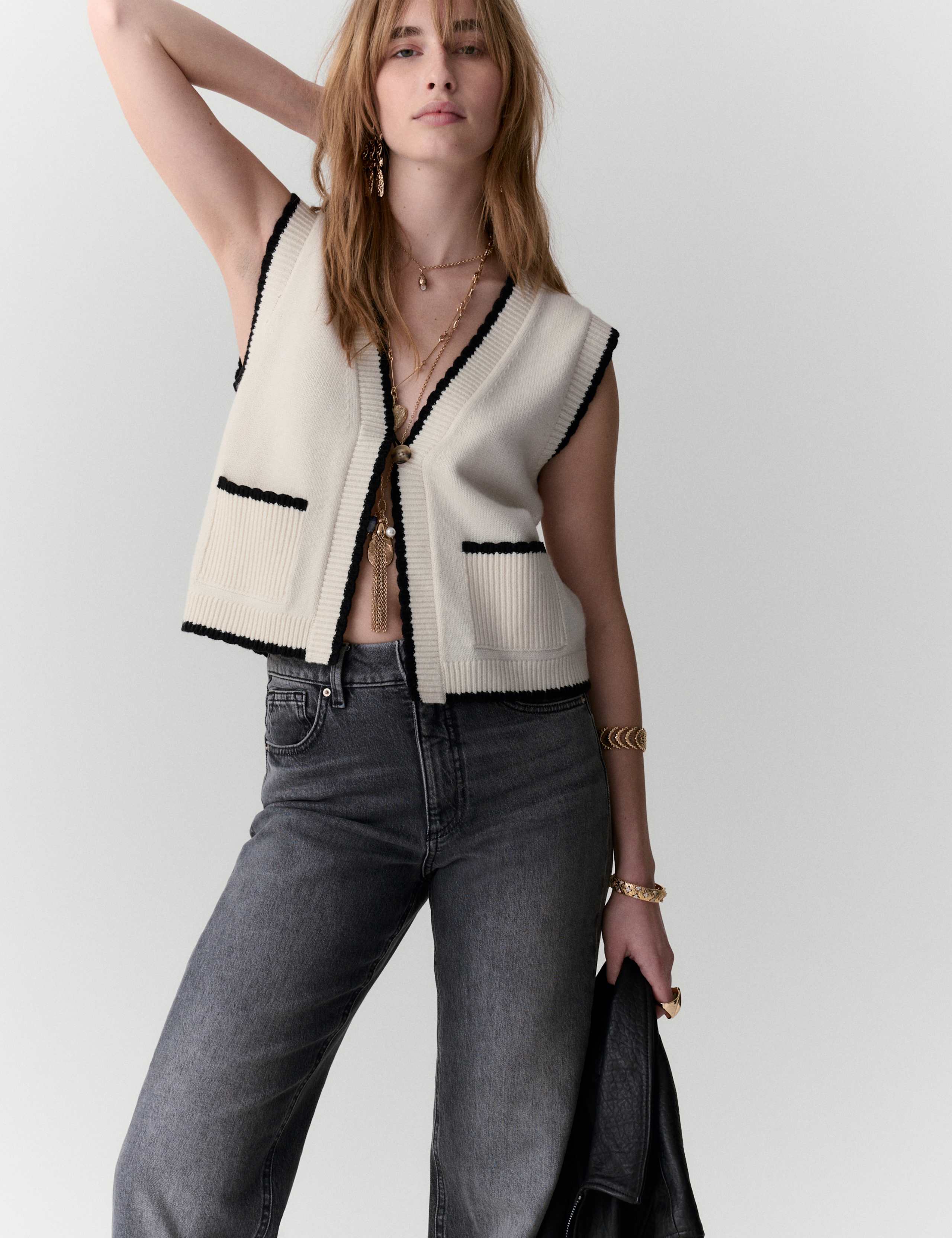 Scallop Edge Detail Knitted Tabard With Wool 5 of 6