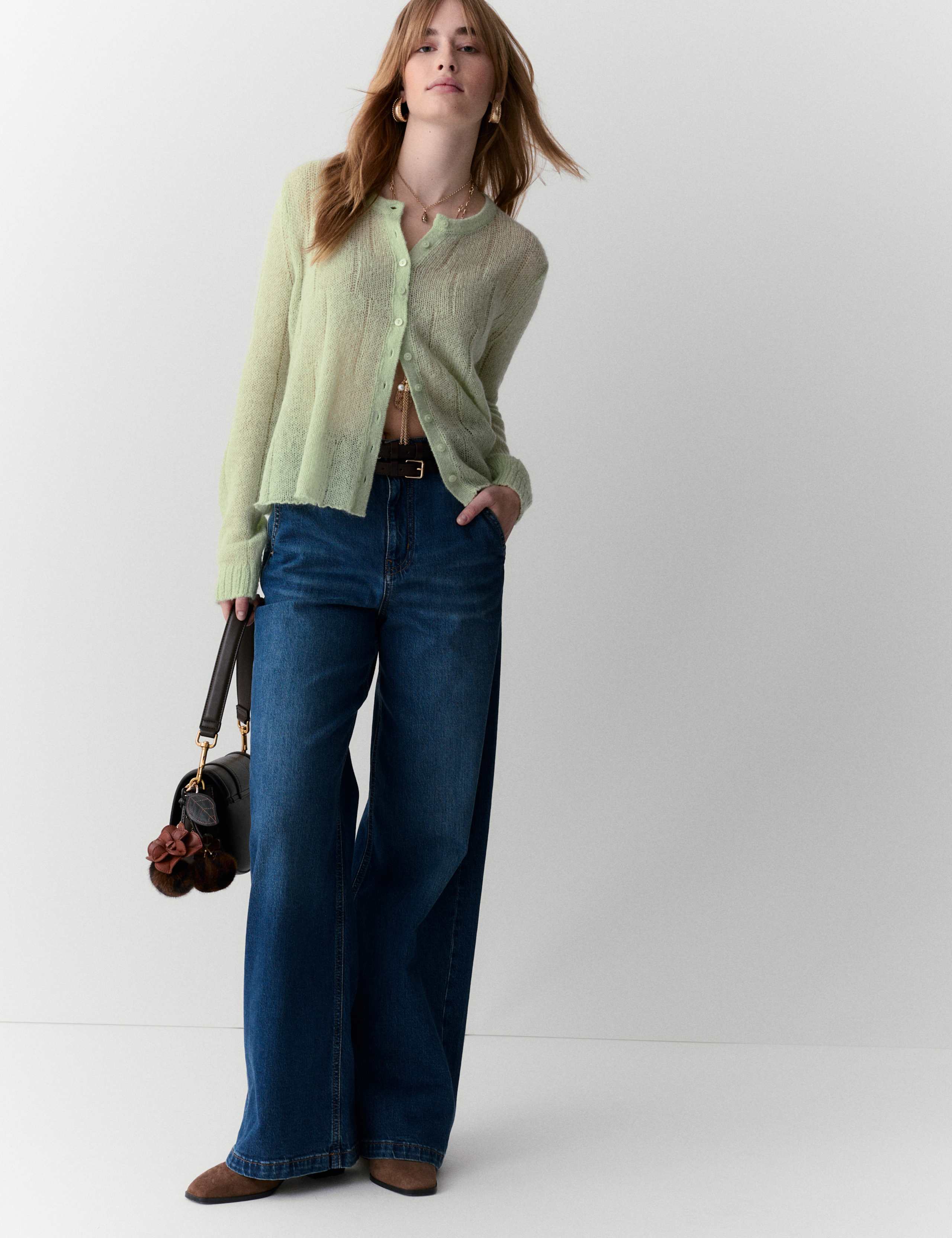 Knitted Button Front Cardigan with Mohair 5 of 6