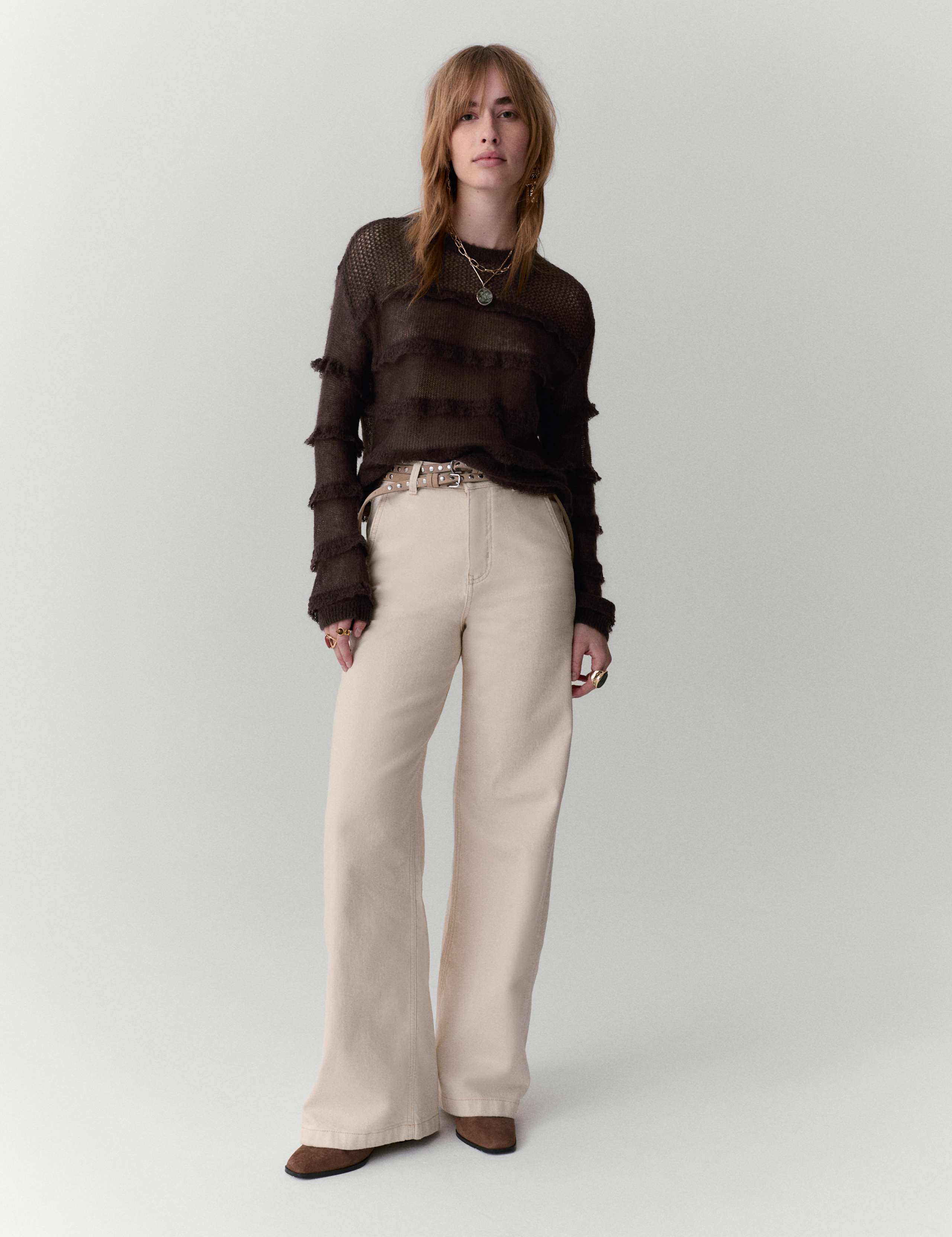 Knitted Crew Neck Ruffle Jumper with Mohair 3 of 6