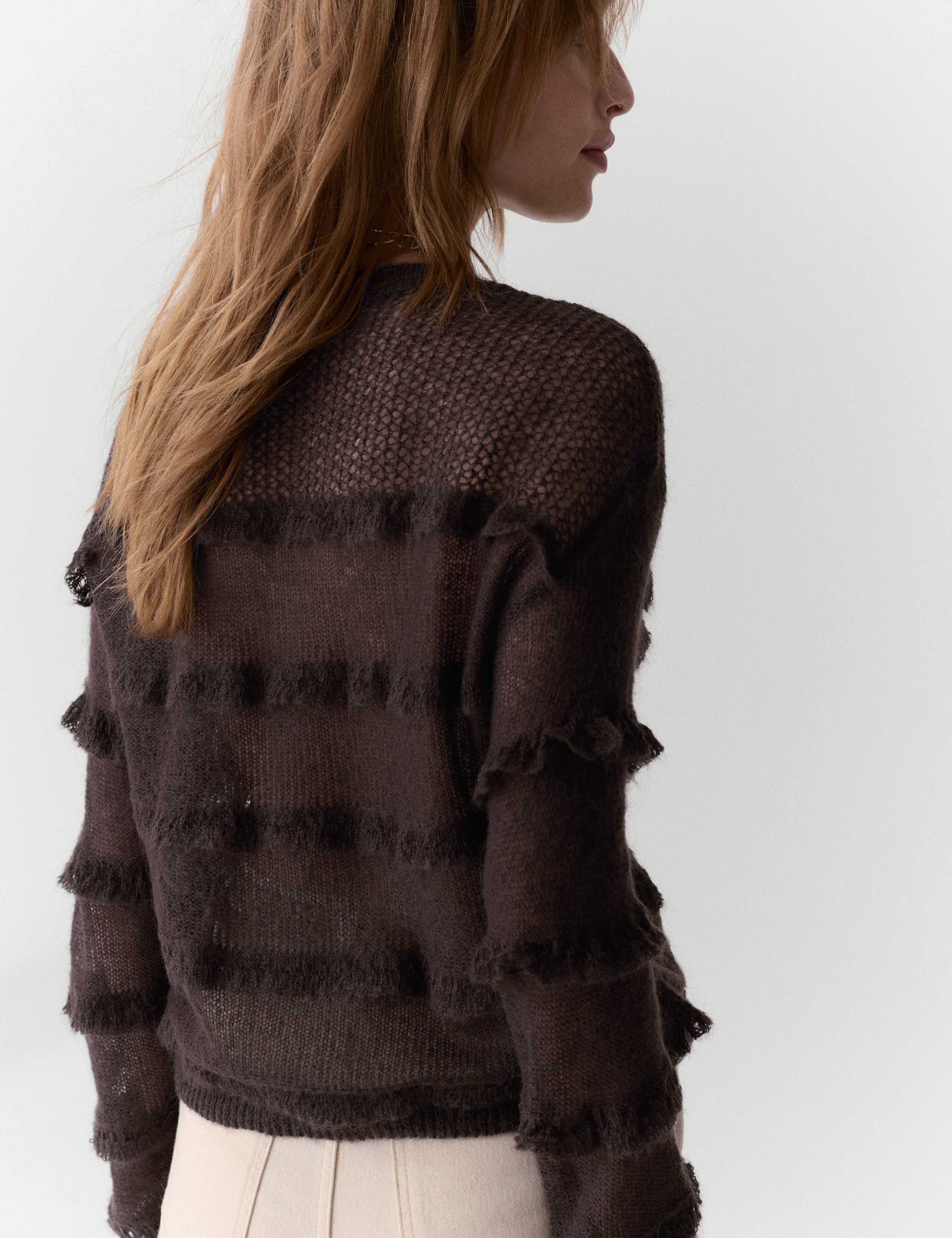 Knitted Crew Neck Ruffle Jumper with Mohair 4 of 6