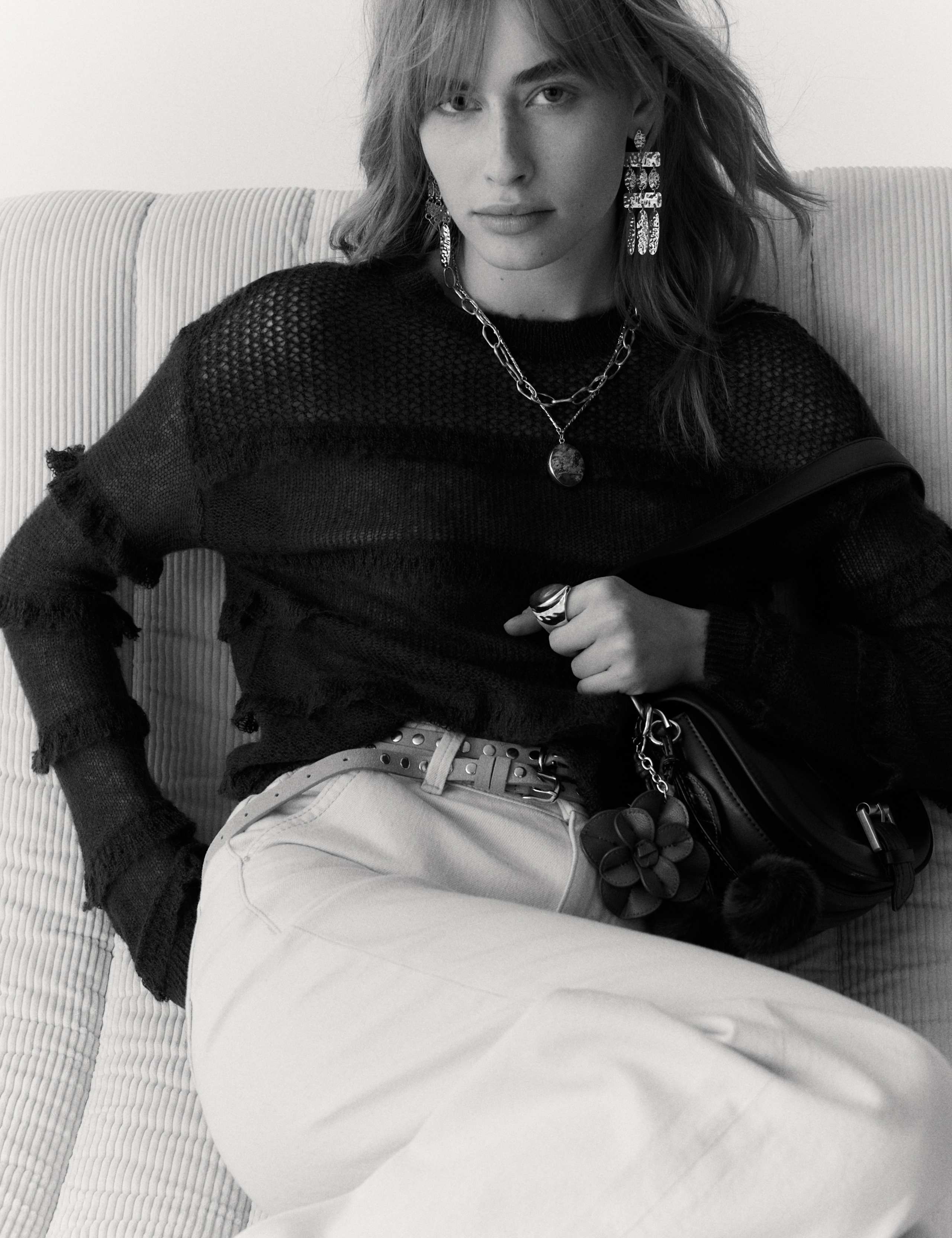 Knitted Crew Neck Ruffle Jumper with Mohair 6 of 6