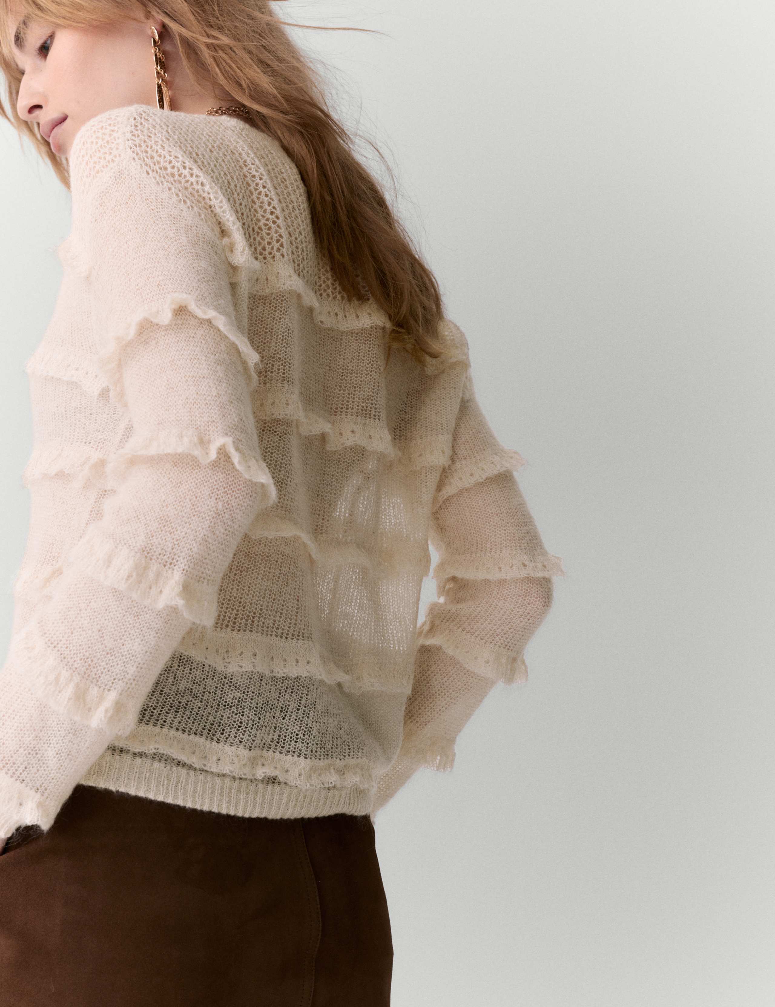 Knitted Crew Neck Ruffle Jumper with Mohair 3 of 5