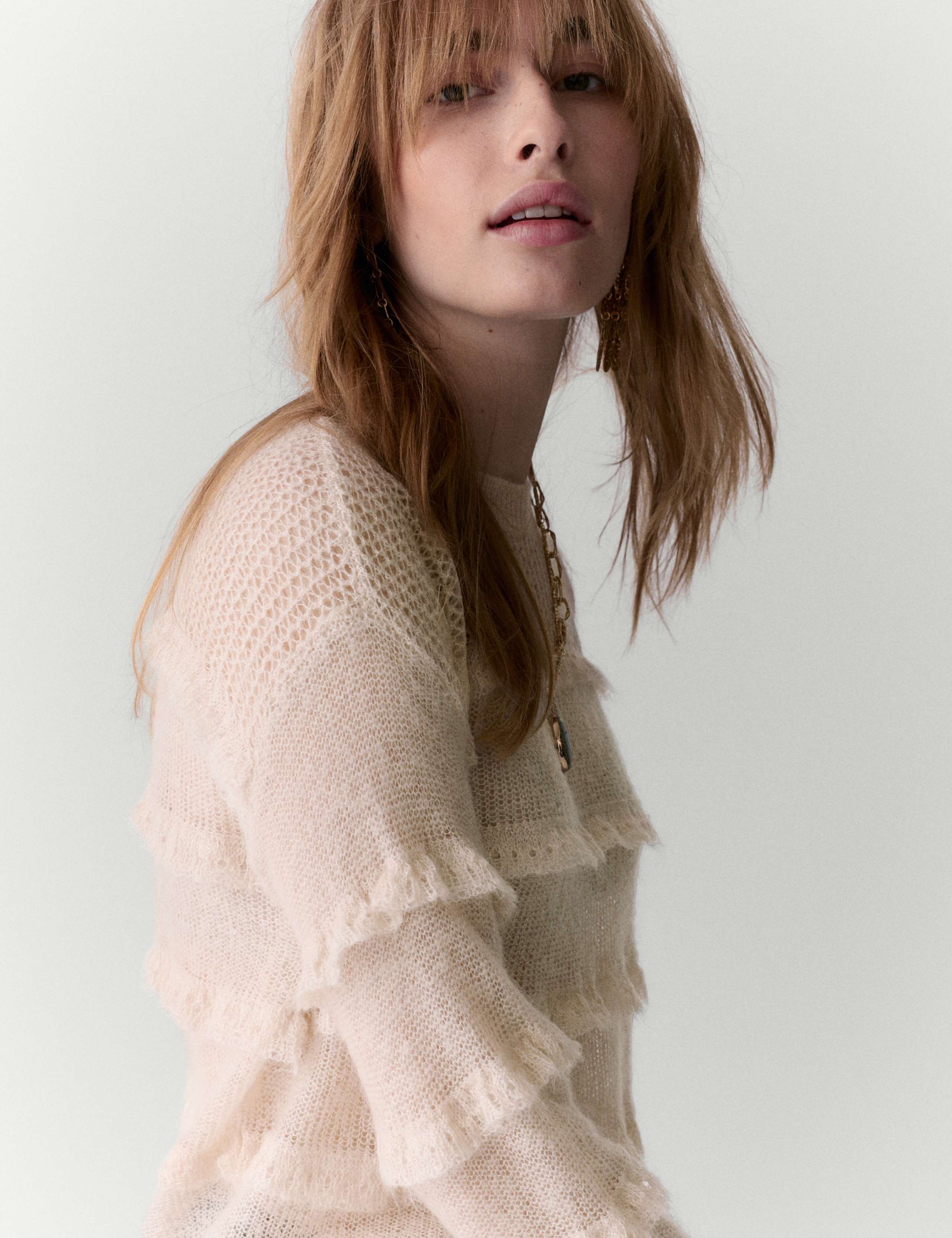 Knitted Crew Neck Ruffle Jumper with Mohair 5 of 5