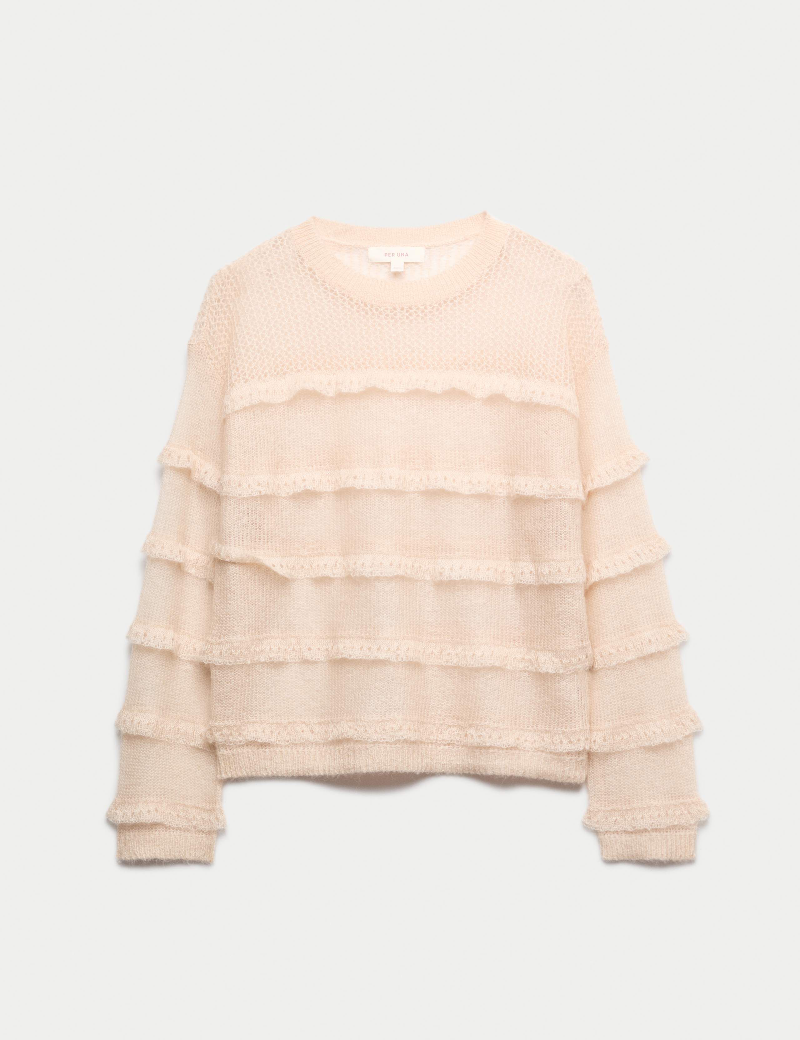 Knitted Crew Neck Ruffle Jumper with Mohair 2 of 5