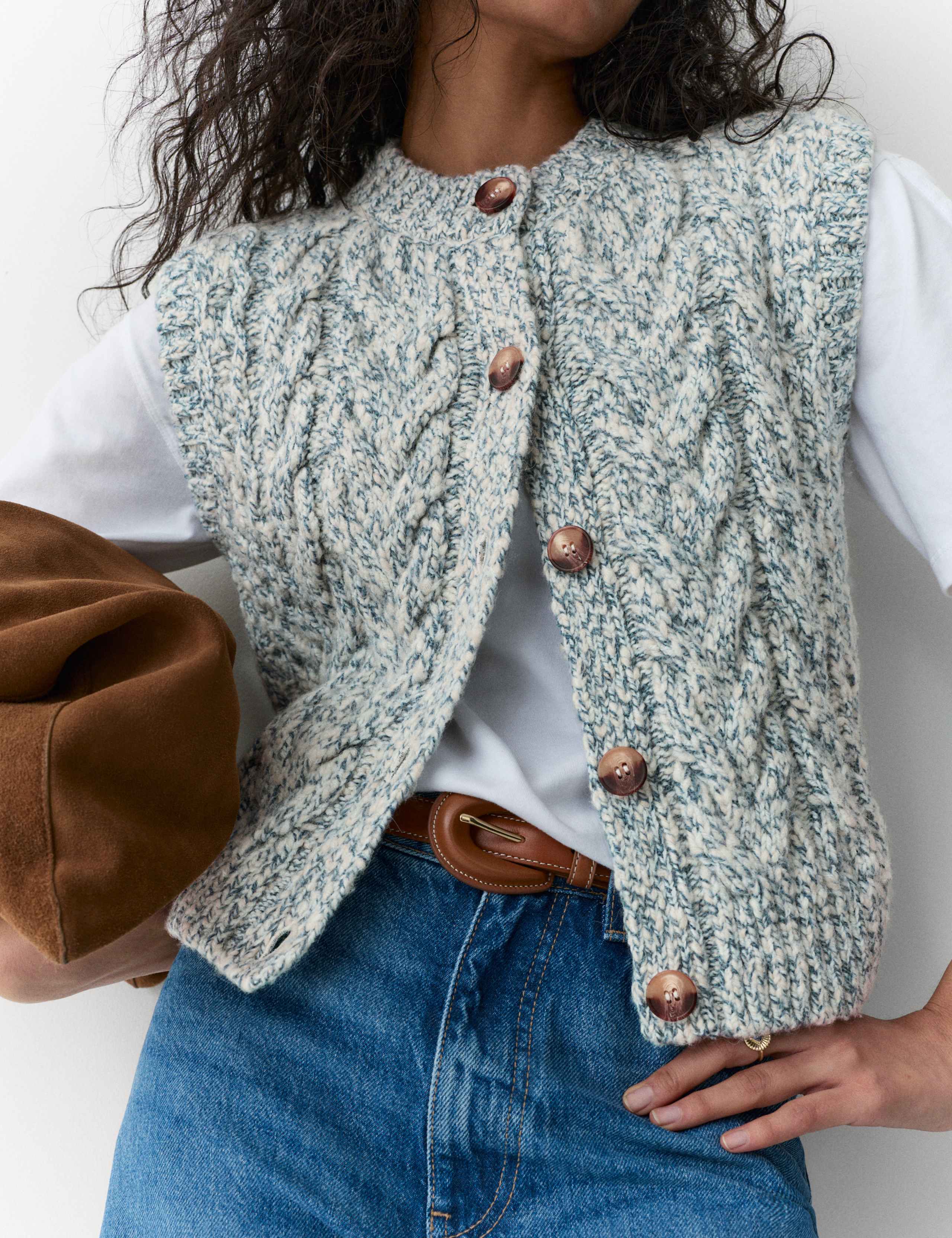 Twisted Knit Button Through Relaxed Tabard 1 of 5