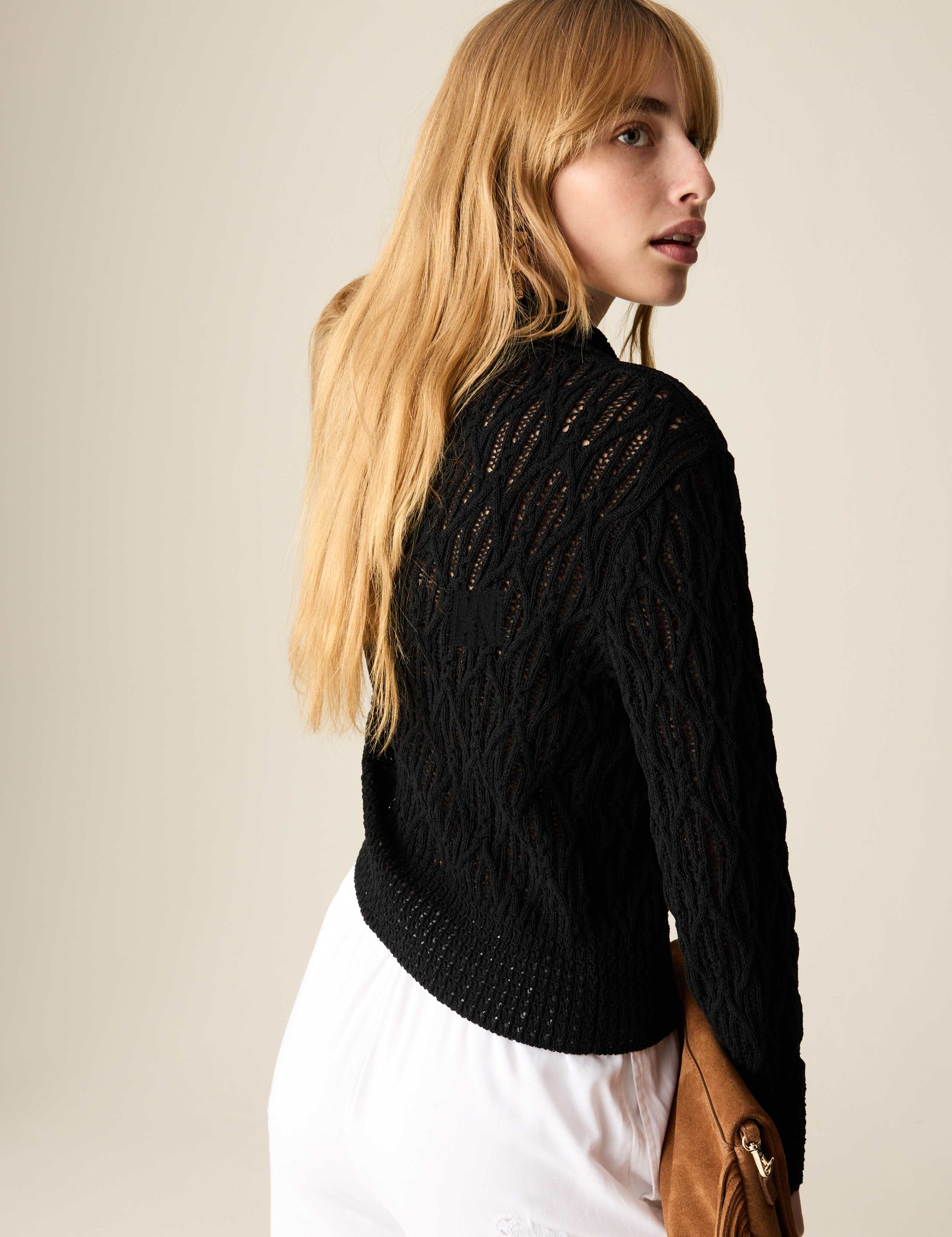 Textured Ruffle Collared Tie Front Cardigan 3 of 7