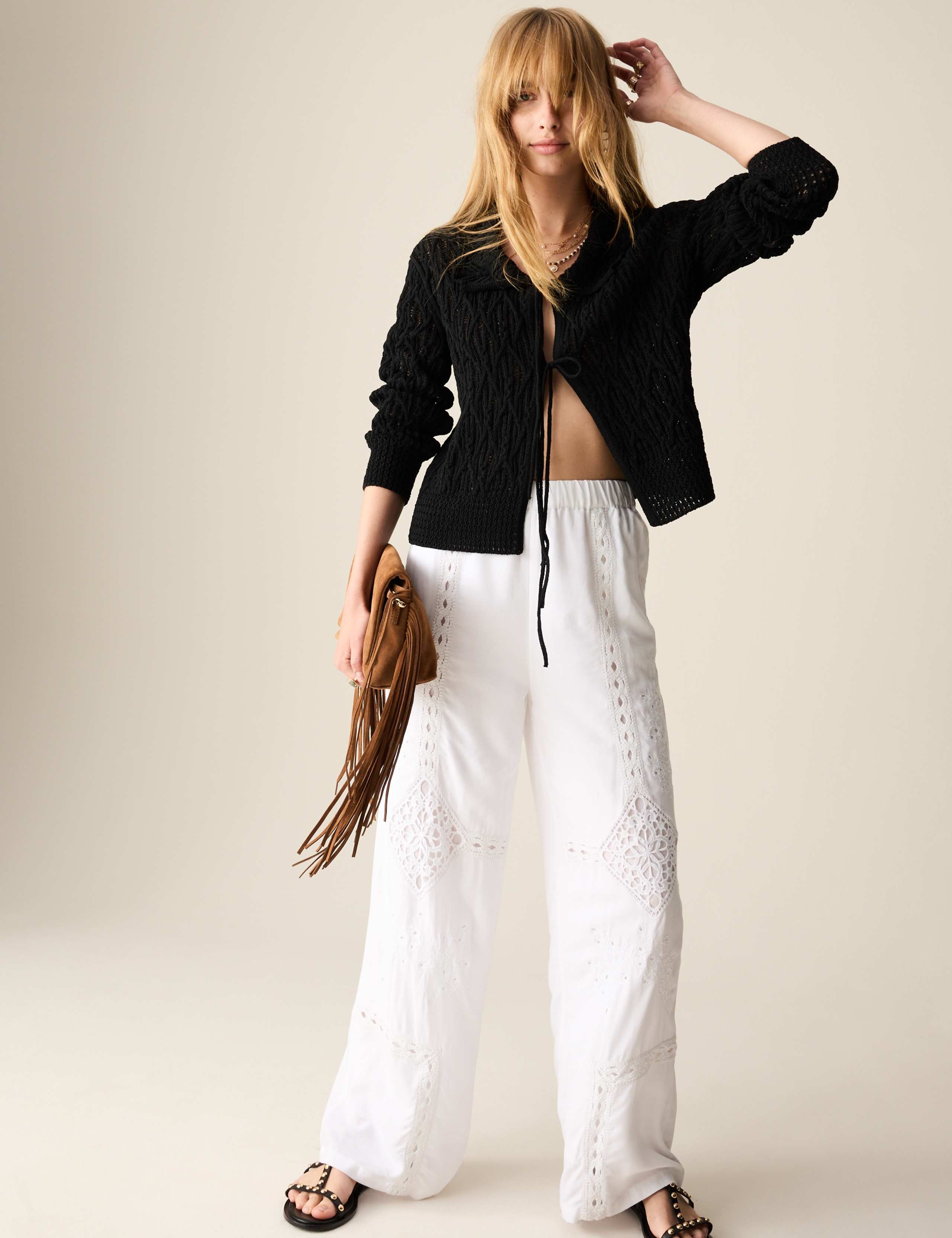 Textured Ruffle Collared Tie Front Cardigan 4 of 7