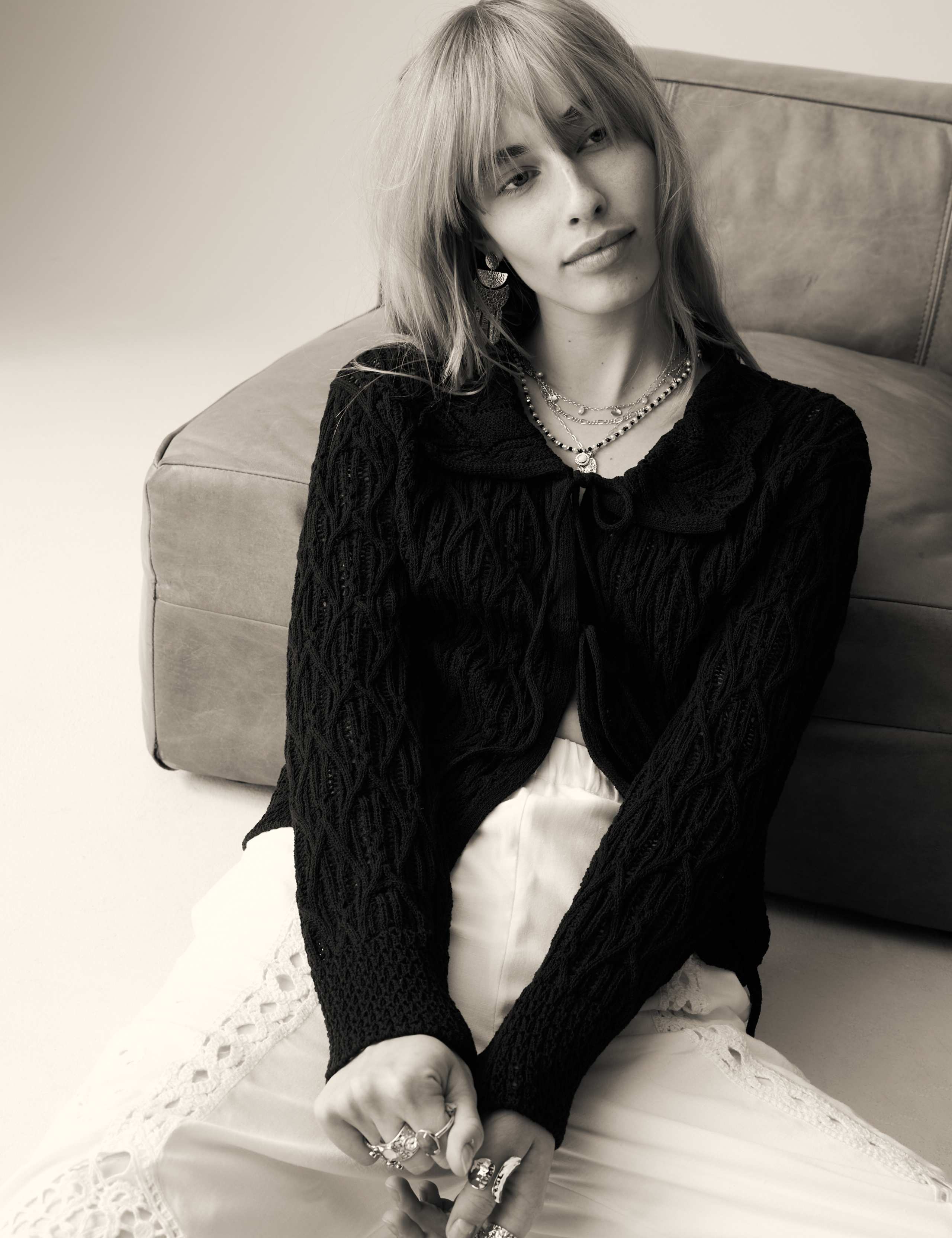 Textured Ruffle Collared Tie Front Cardigan 5 of 7