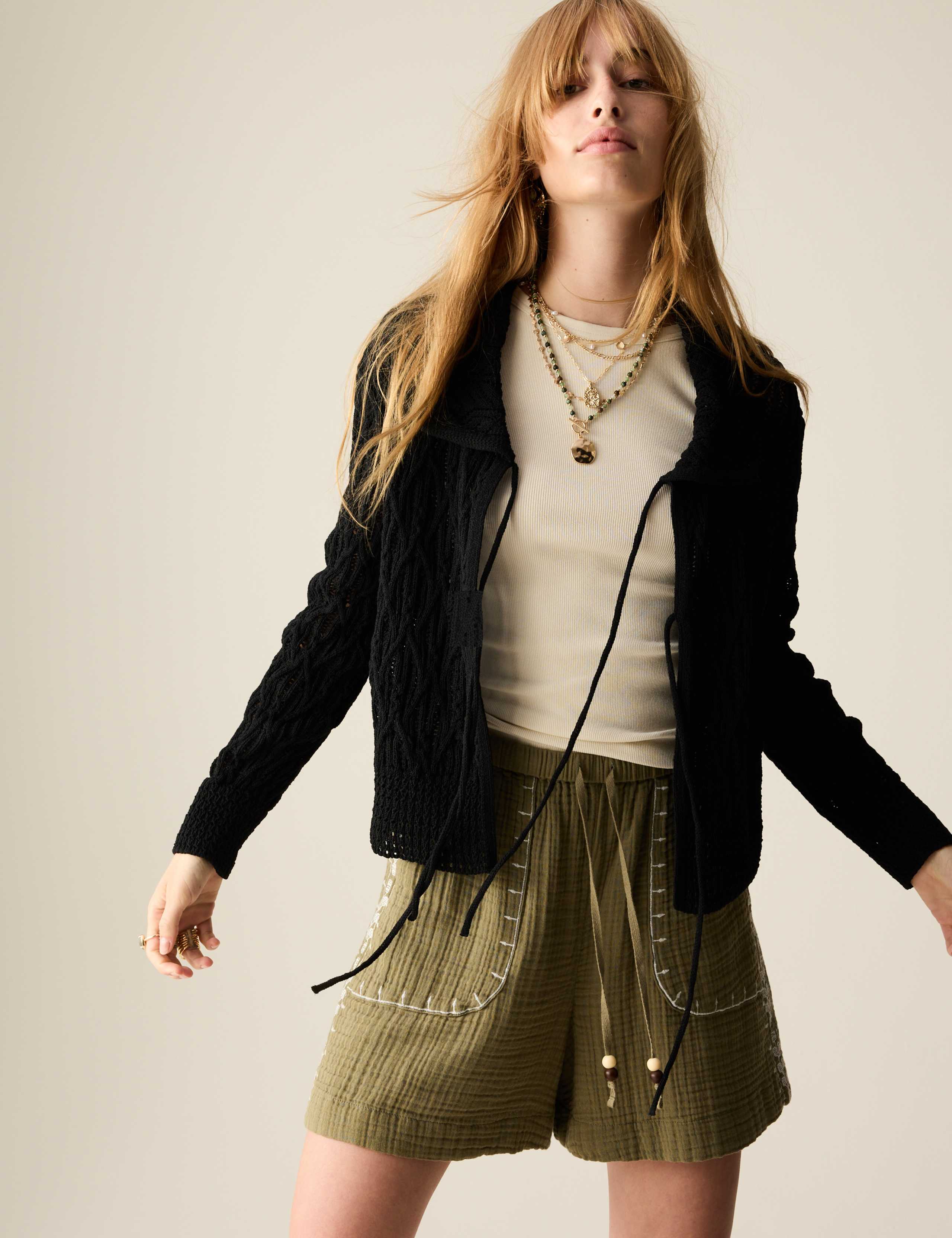 Textured Ruffle Collared Tie Front Cardigan 6 of 7