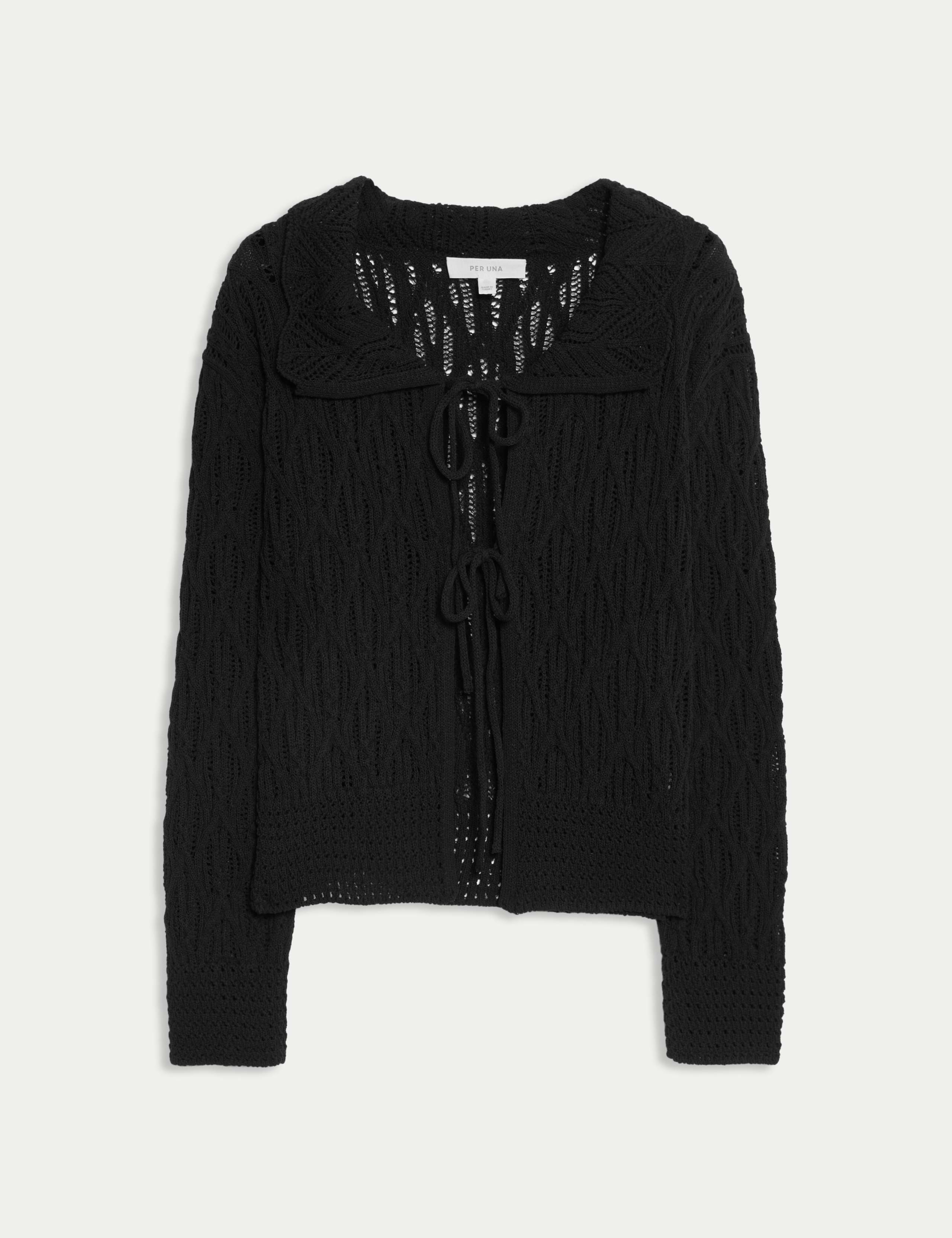 Textured Ruffle Collared Tie Front Cardigan 2 of 7