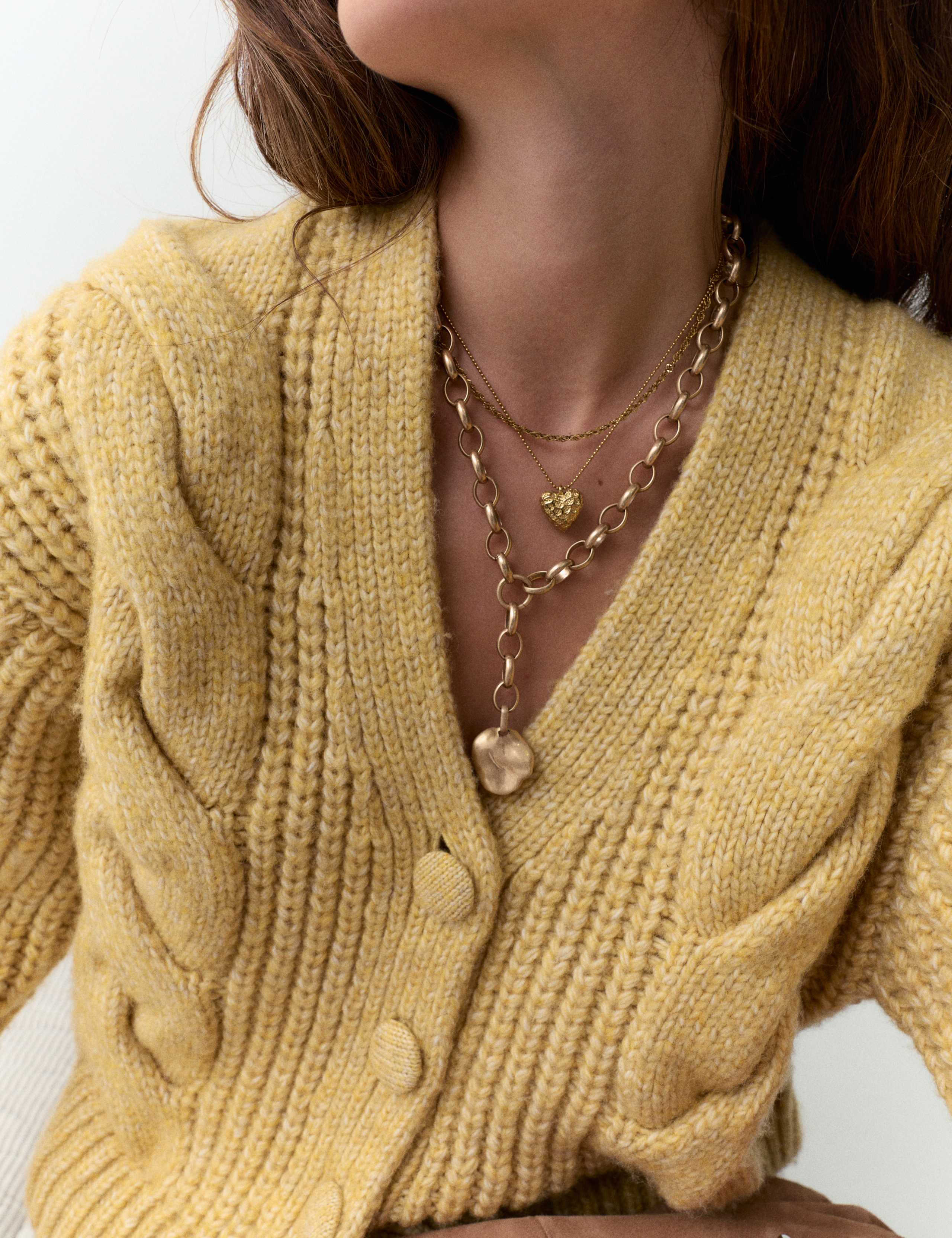 Cable Knit V-Neck Cardigan with Wool 1 of 3