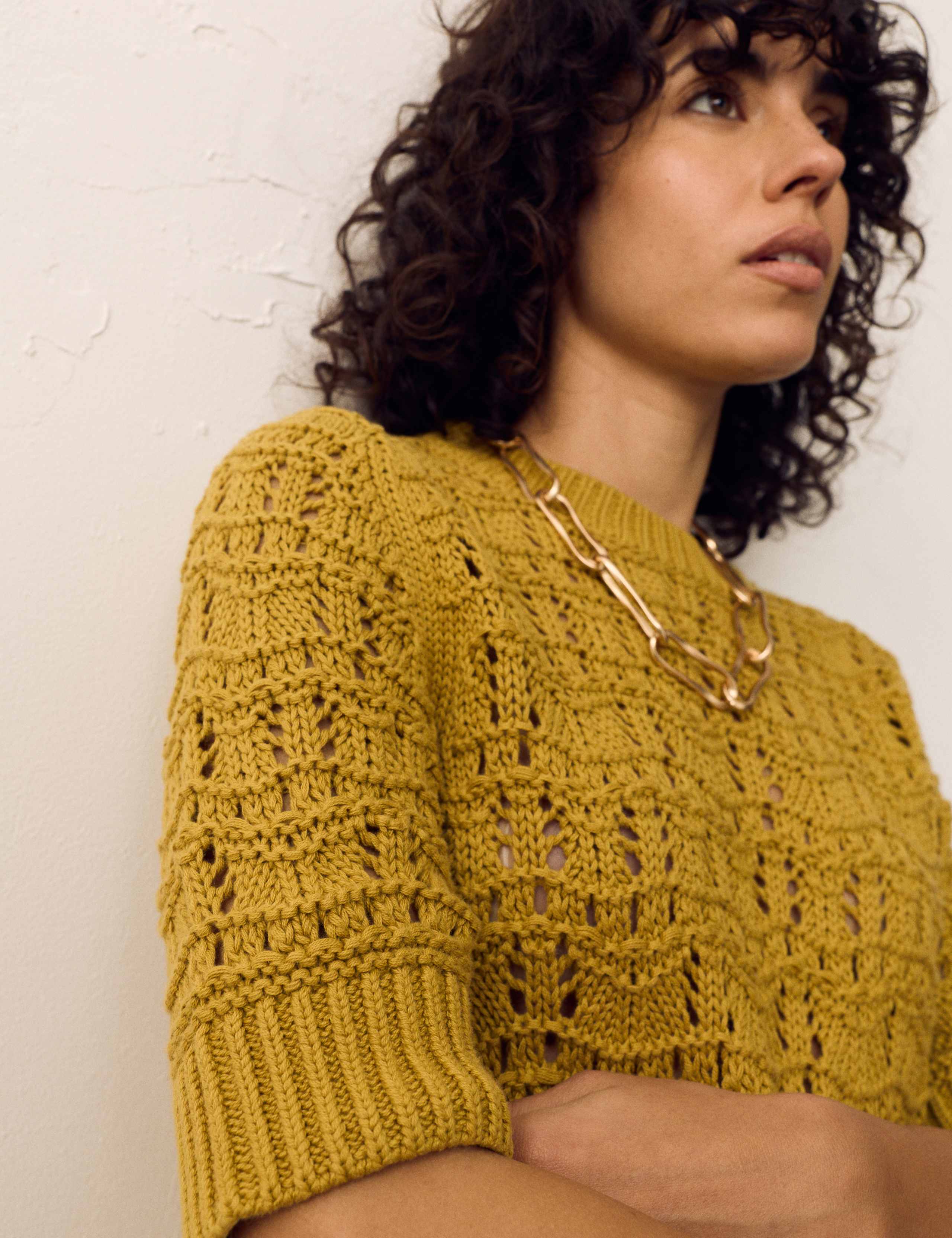 Pure Cotton Pointelle Knitted T-Shirt 3 of 5