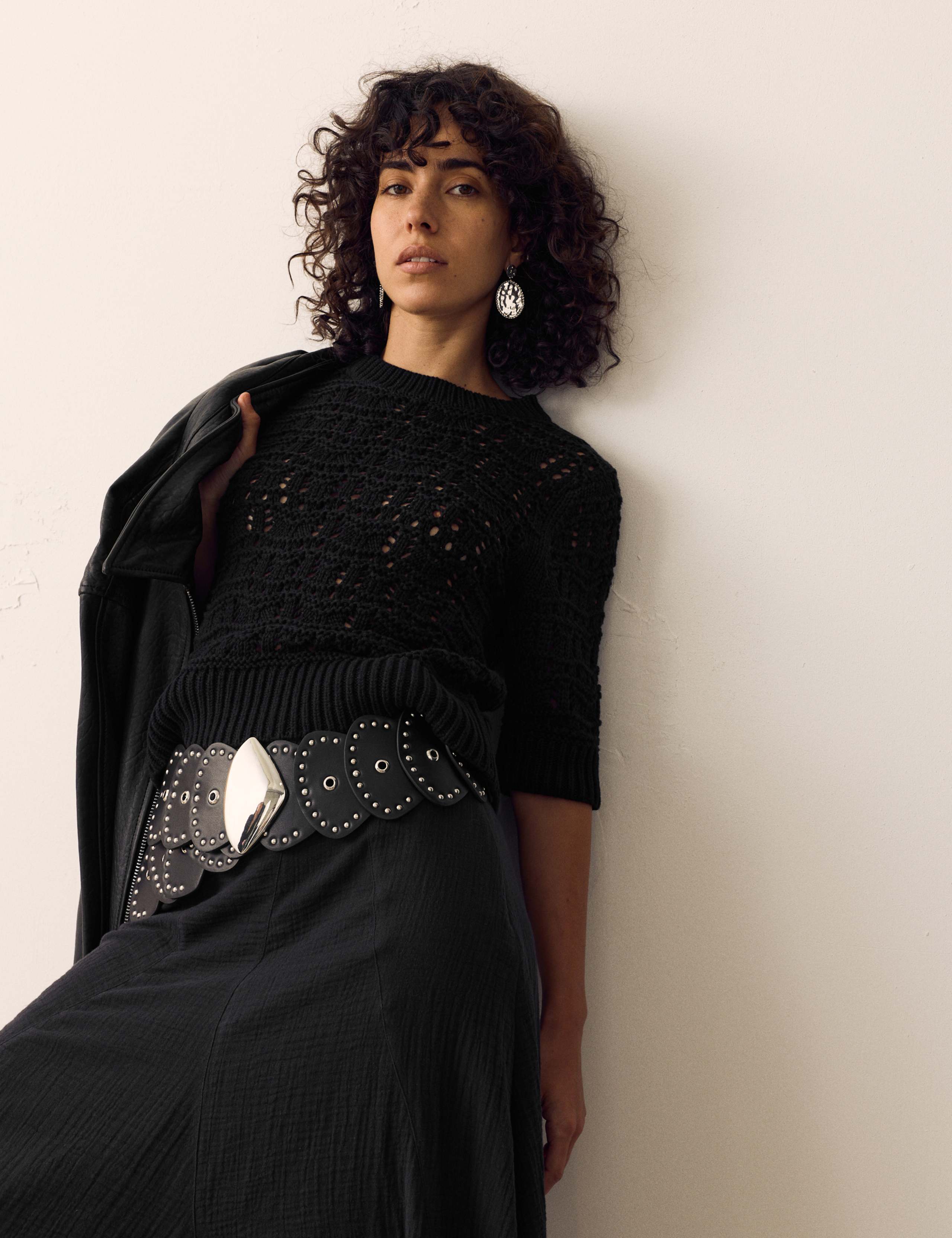 Pure Cotton Pointelle Knitted T-Shirt 1 of 5