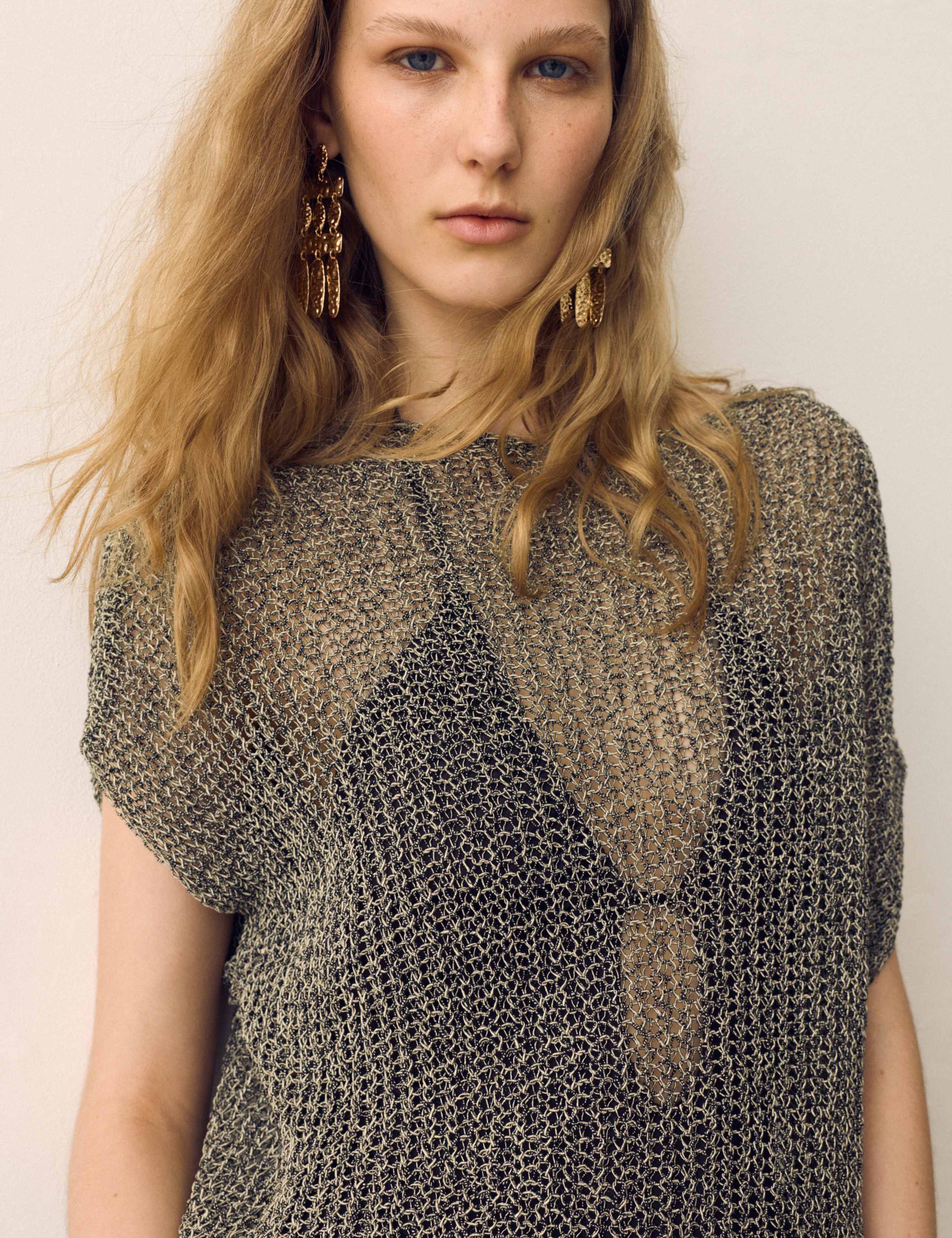 Cotton Blend Open Knit Slouchy Jumper 3 of 5