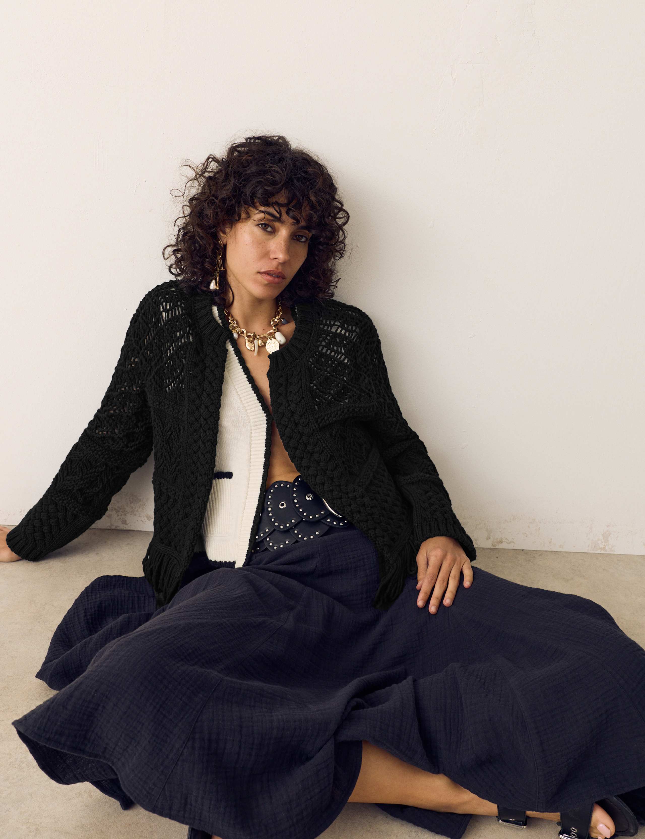 Cotton Rich Fringed Hem Cardigan 1 of 7