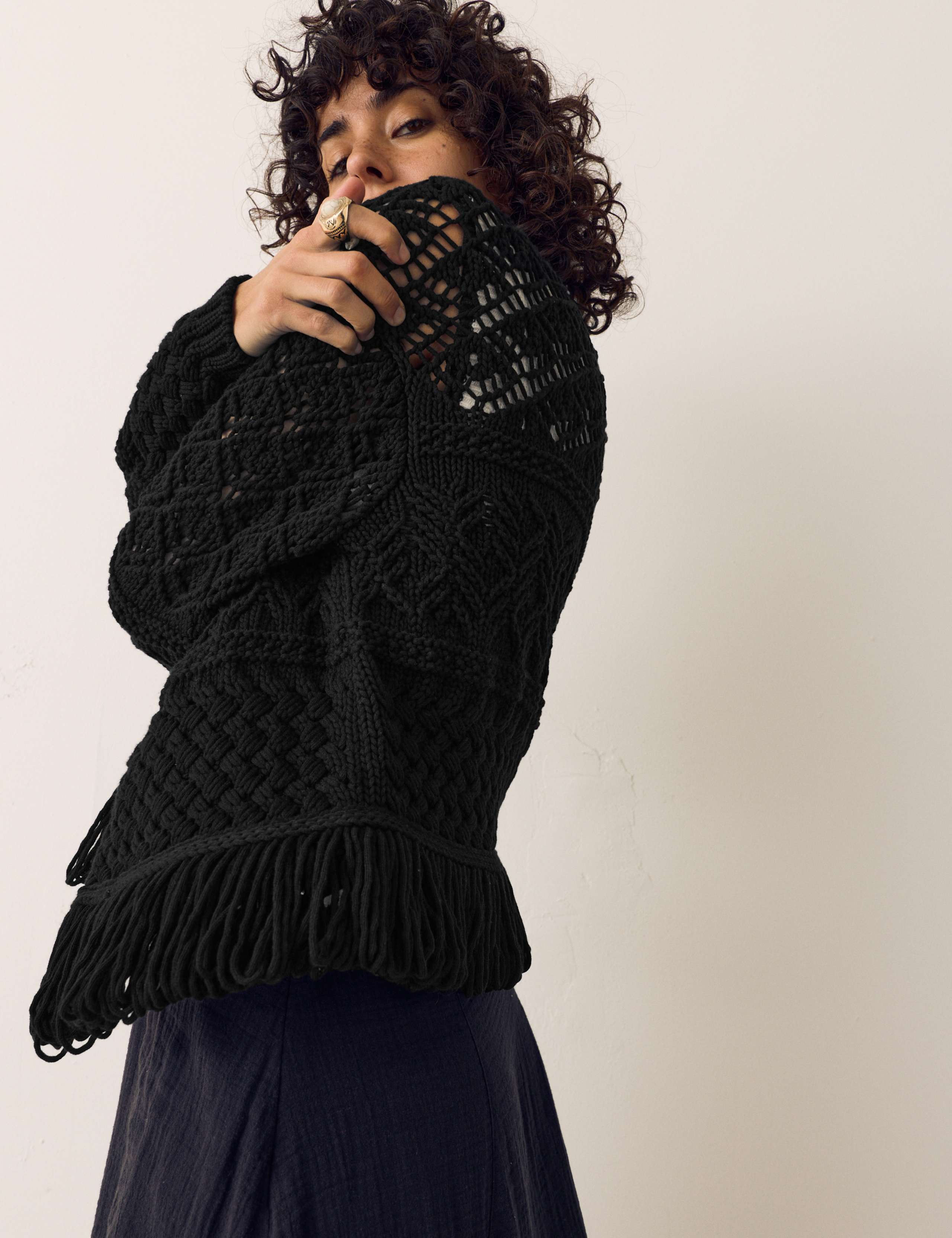 Cotton Rich Fringed Hem Cardigan 3 of 7