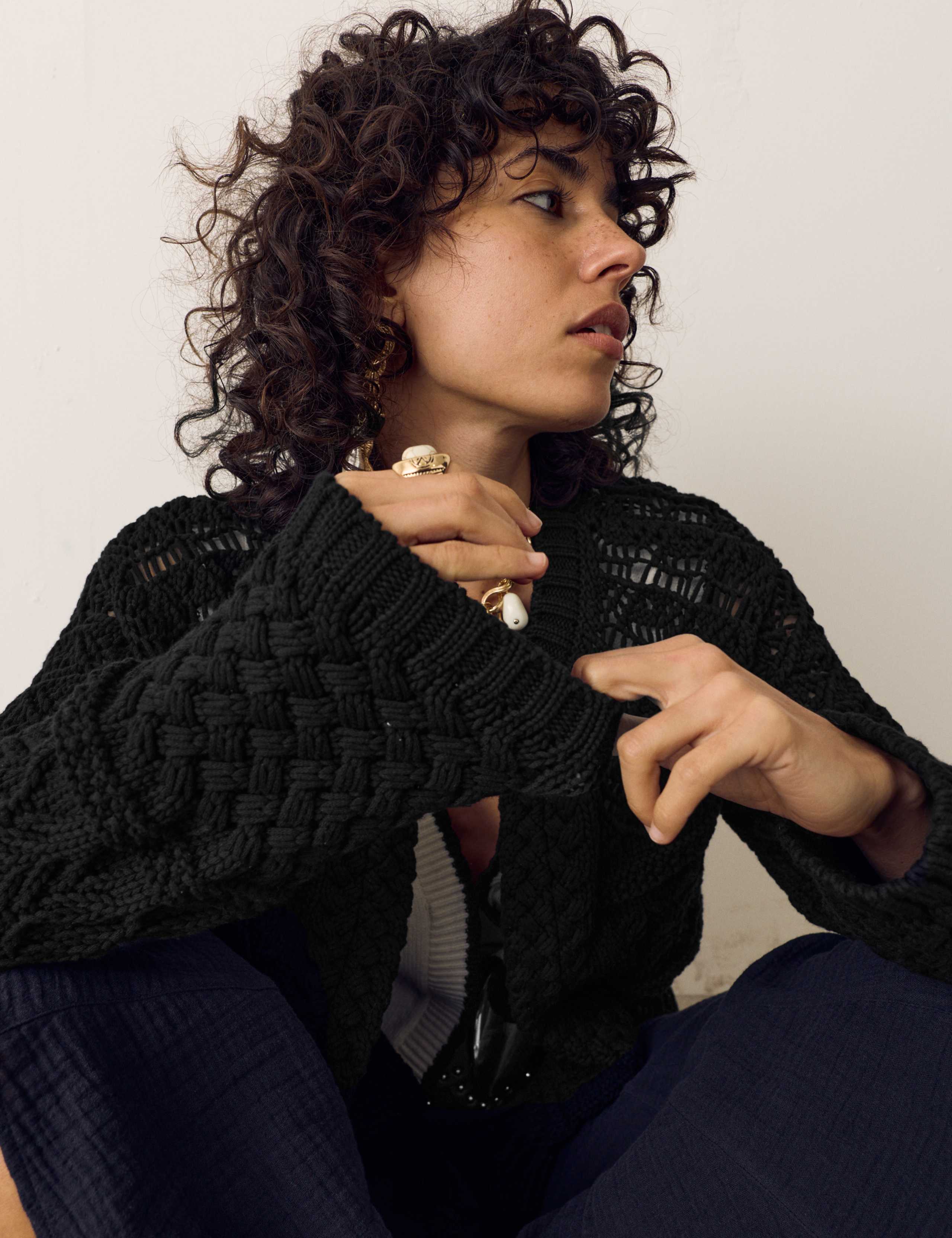 Cotton Rich Fringed Hem Cardigan 6 of 7