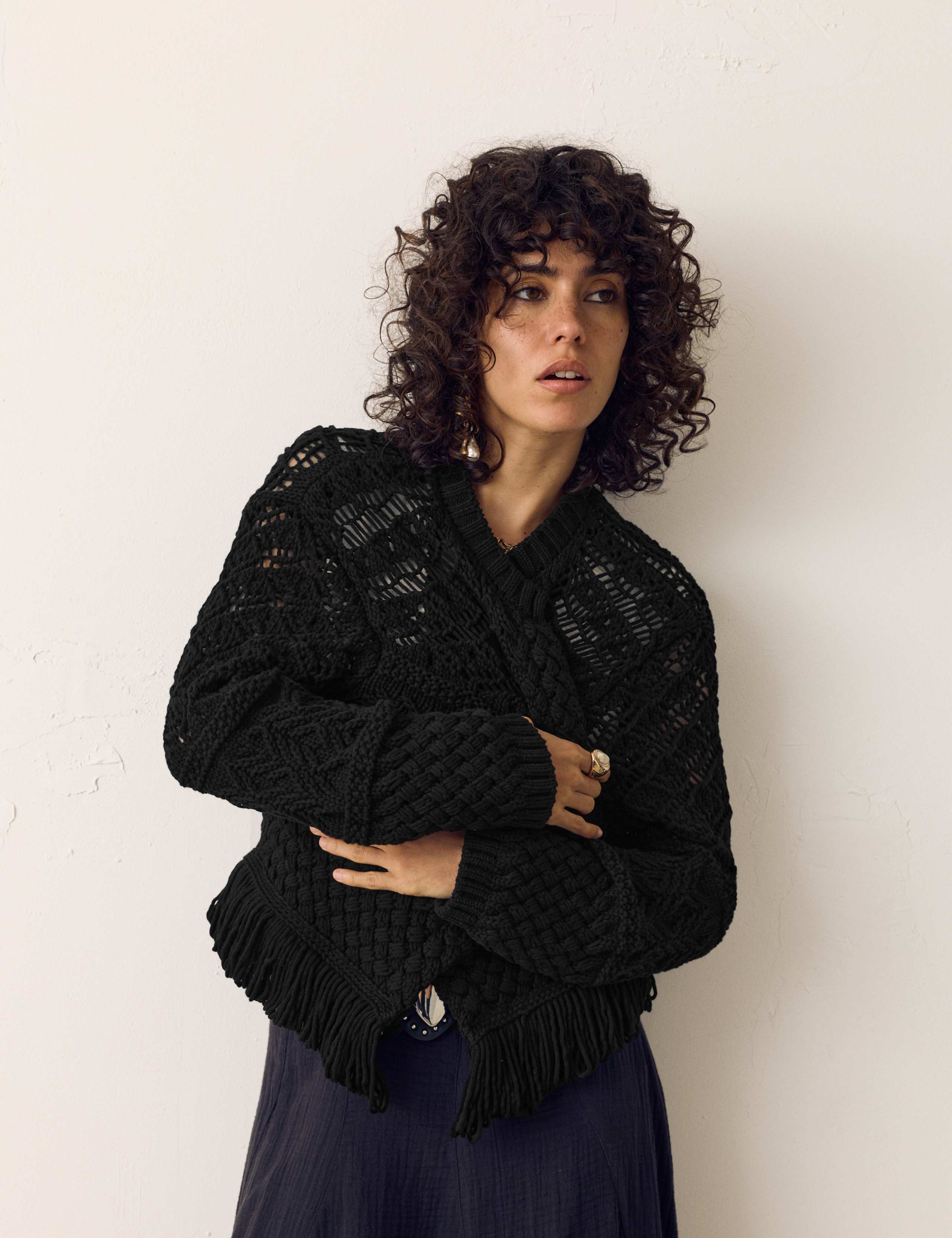 Cotton Rich Fringed Hem Cardigan 7 of 7