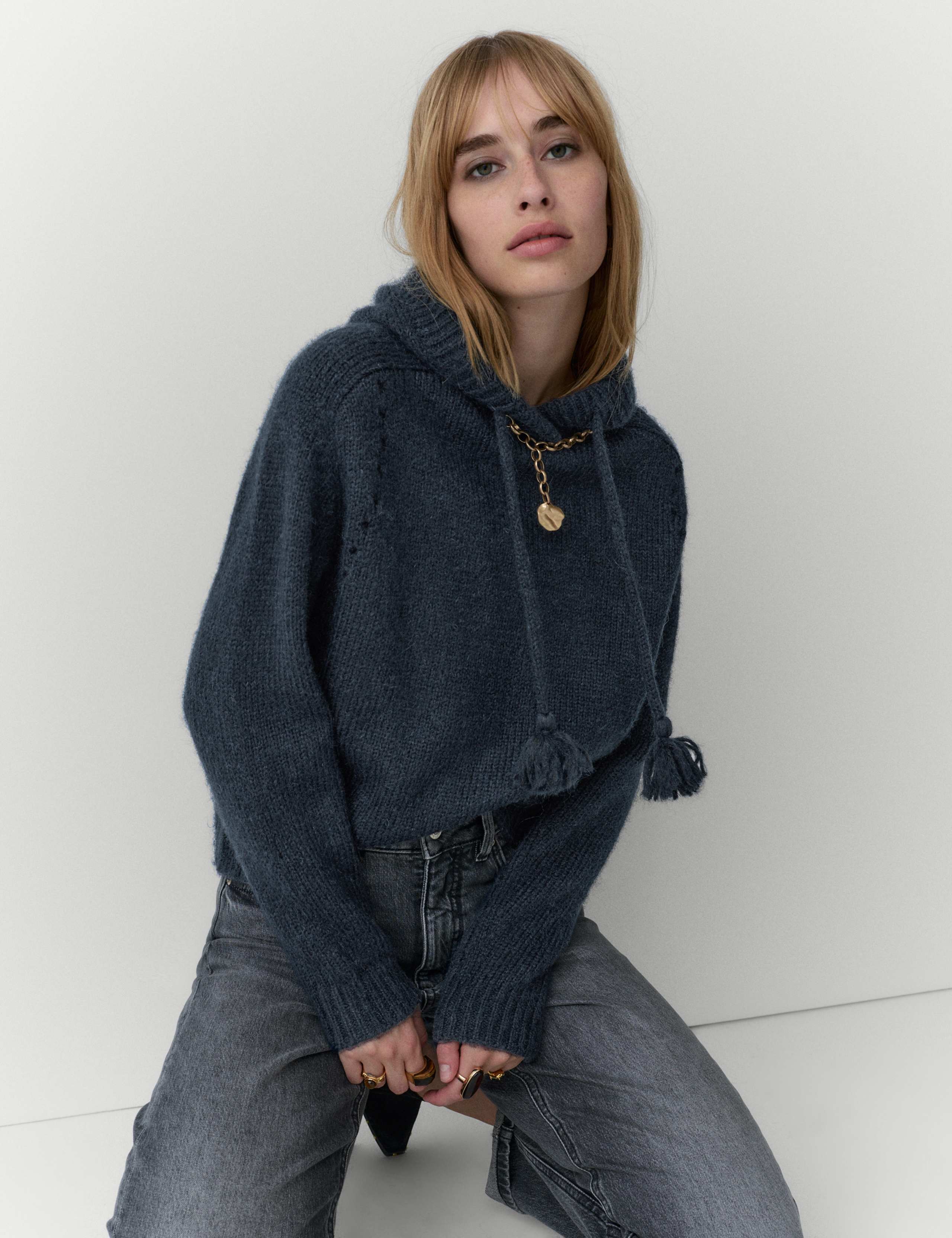 Textured Hoodie with Alpaca 1 of 5