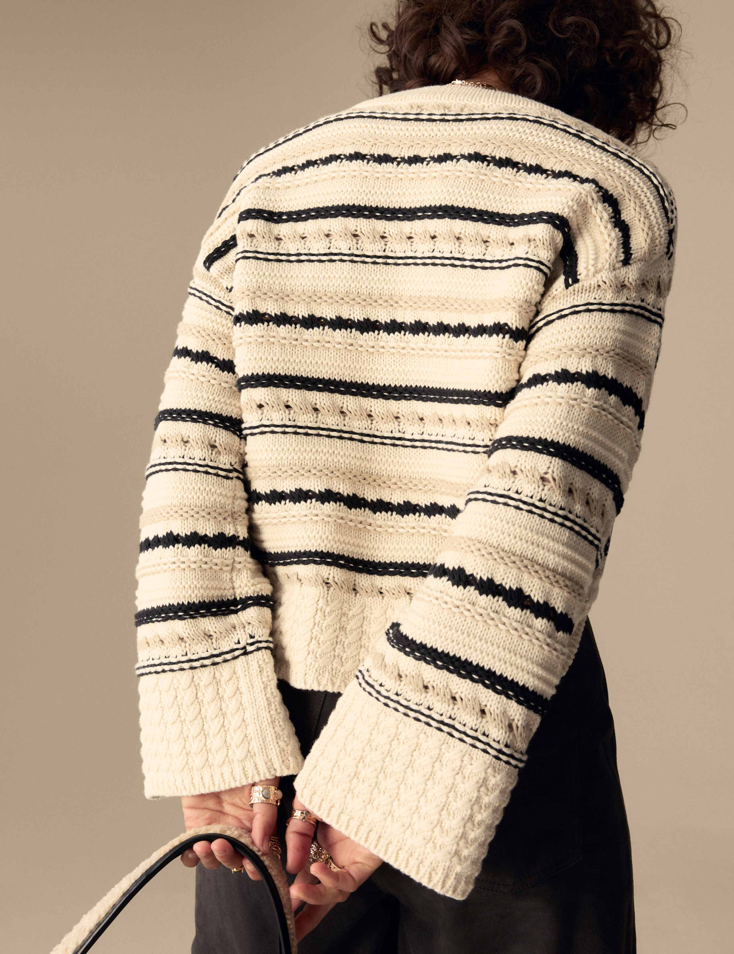 Cotton Rich Striped Textured V-Neck Jumper 3 of 5