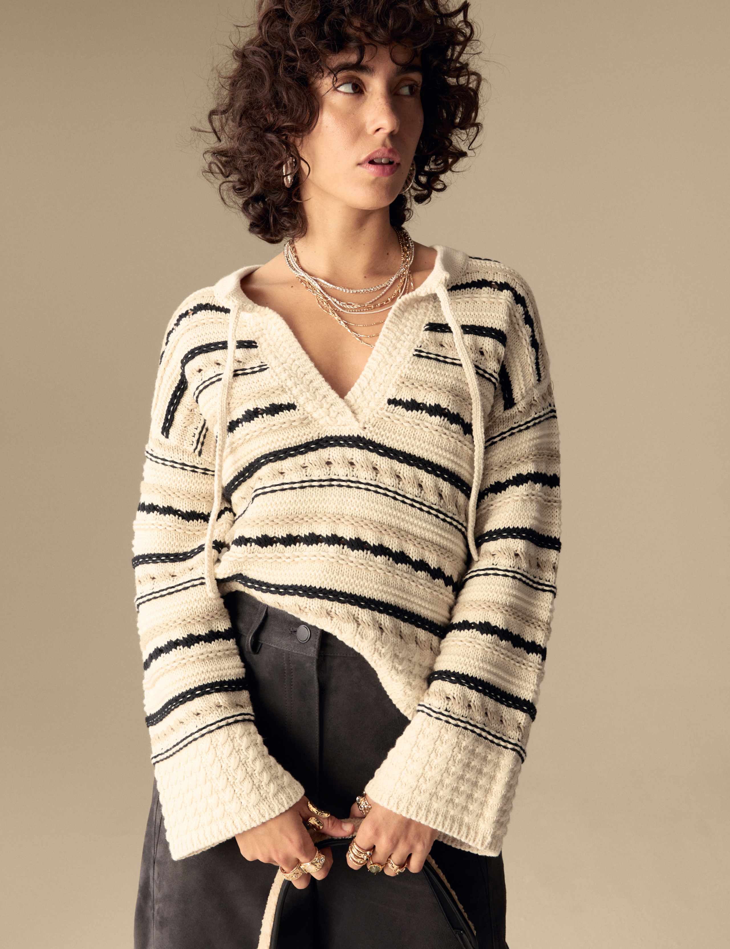 Cotton Rich Striped Textured V-Neck Jumper 4 of 5