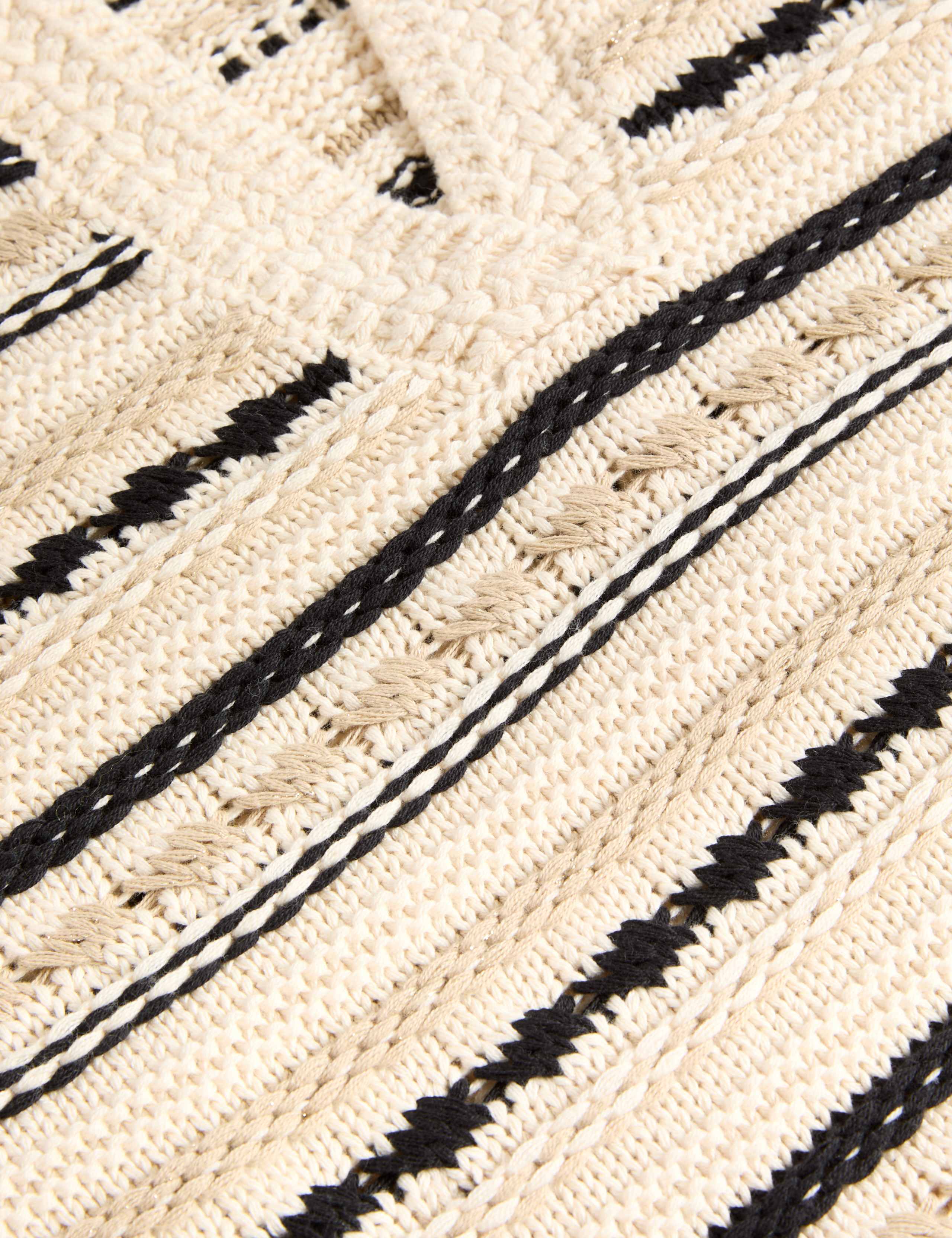 Cotton Rich Striped Textured V-Neck Jumper 5 of 5